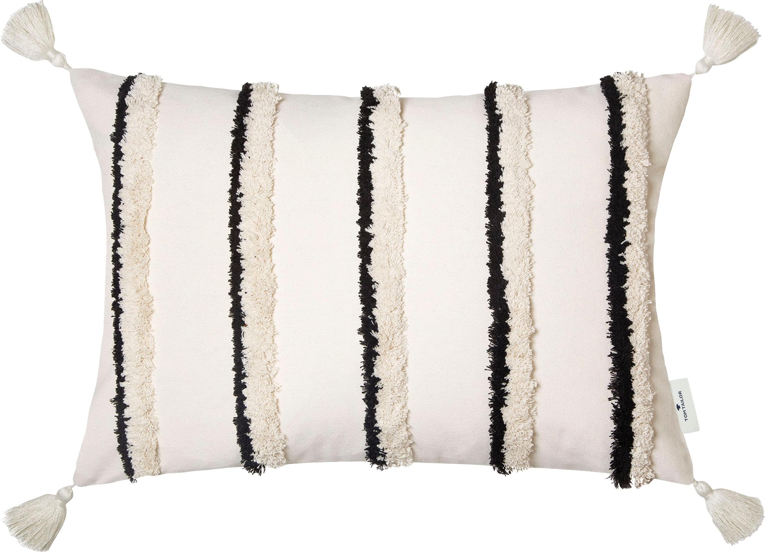 TOM TAILOR HOME Dekokissen Fluffy Stripe Beige/Schwarz Kissenhülle