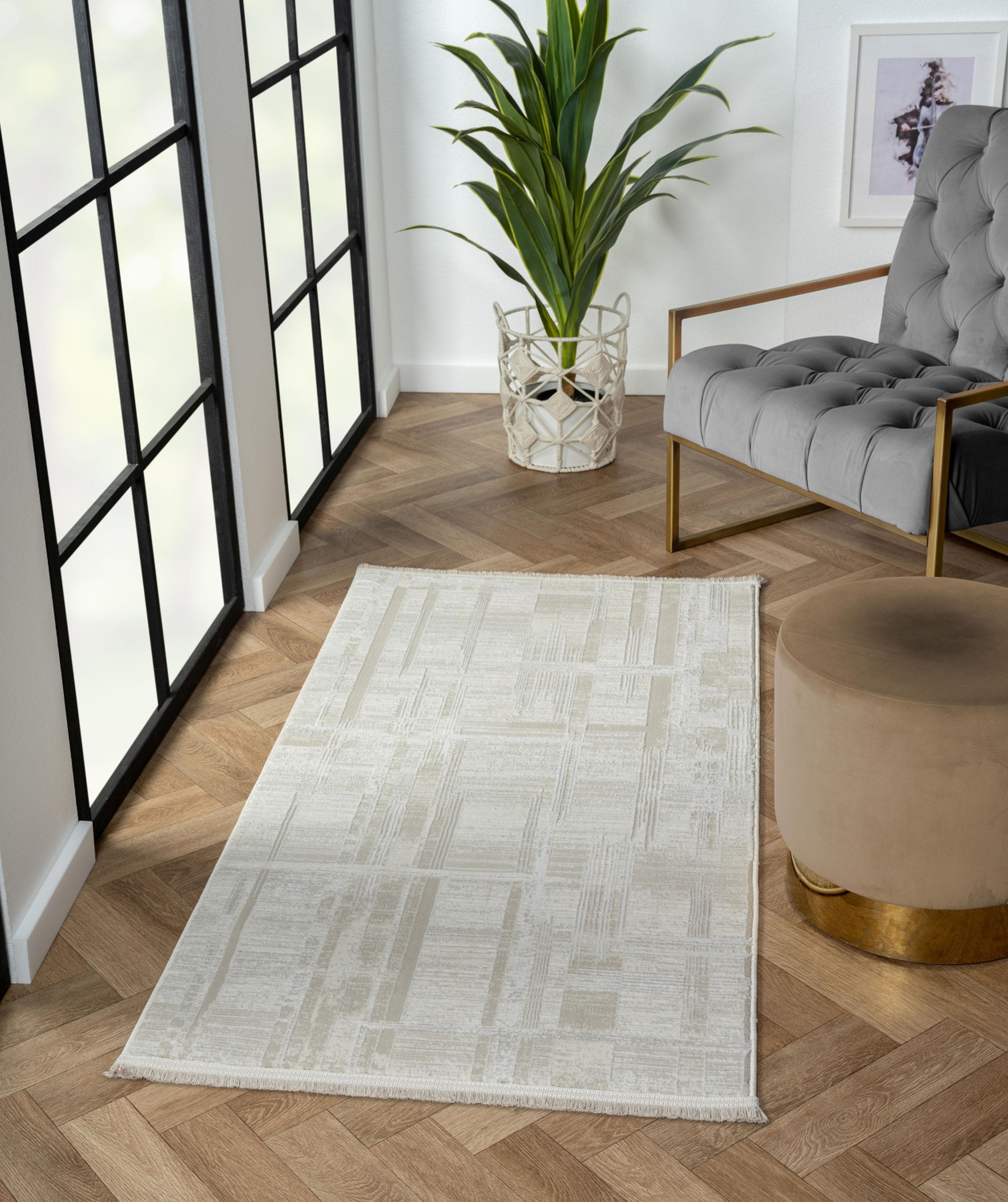 MyFlair Teppich My Favorite Retro-Style Beige Grau Weiß Kurzflor