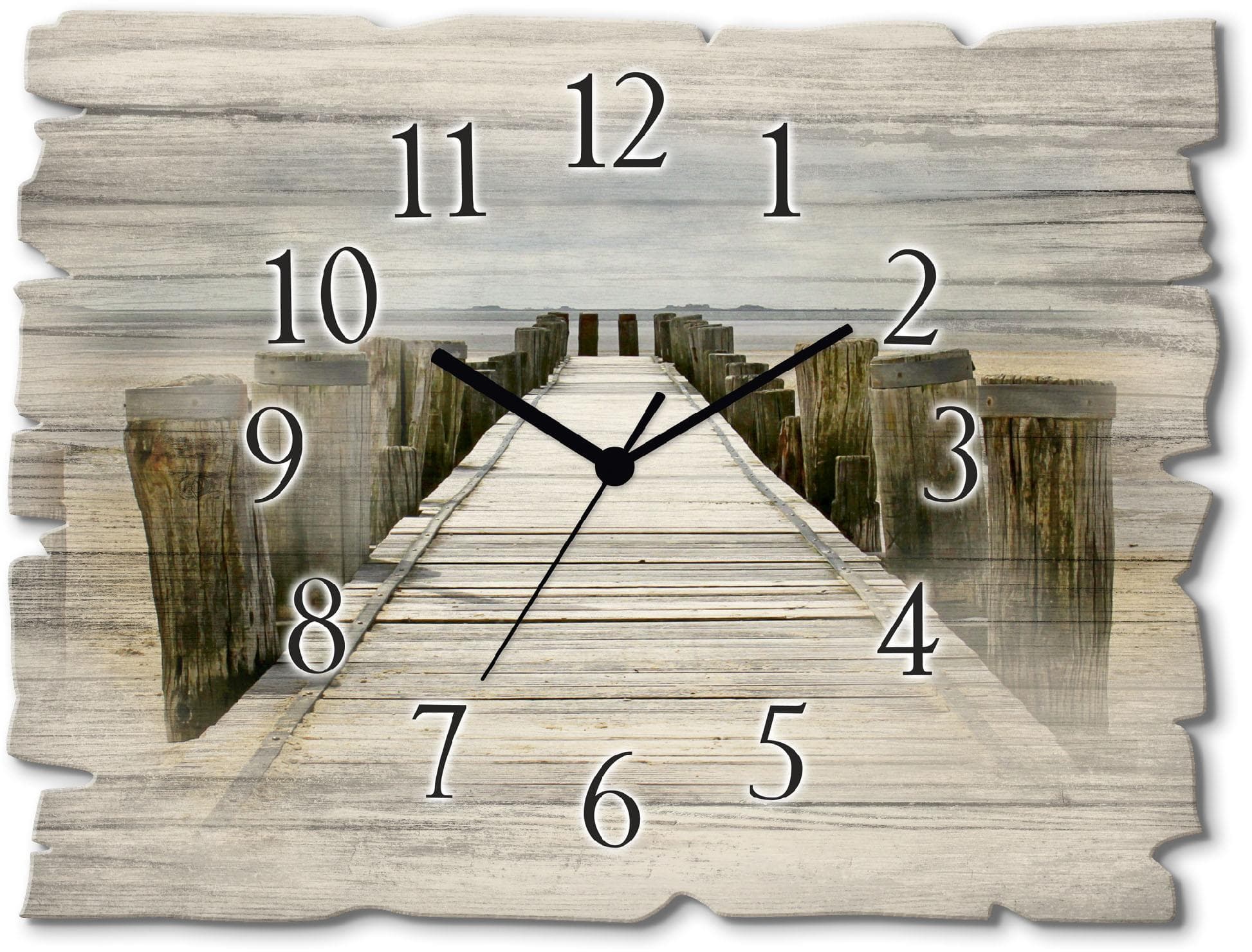 Artland Wanduhr Steg ins Watt - Lautlose Birkenholz-Uhr mit Funk- oder Quarzuhrwerk