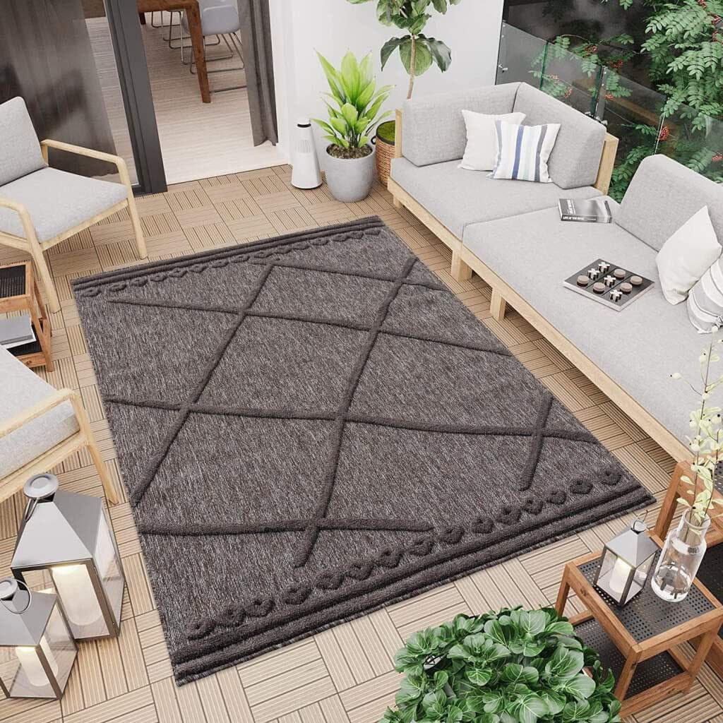 CARPET CITY In- & Outdoorteppich Santorini Grau 3D-Raute
