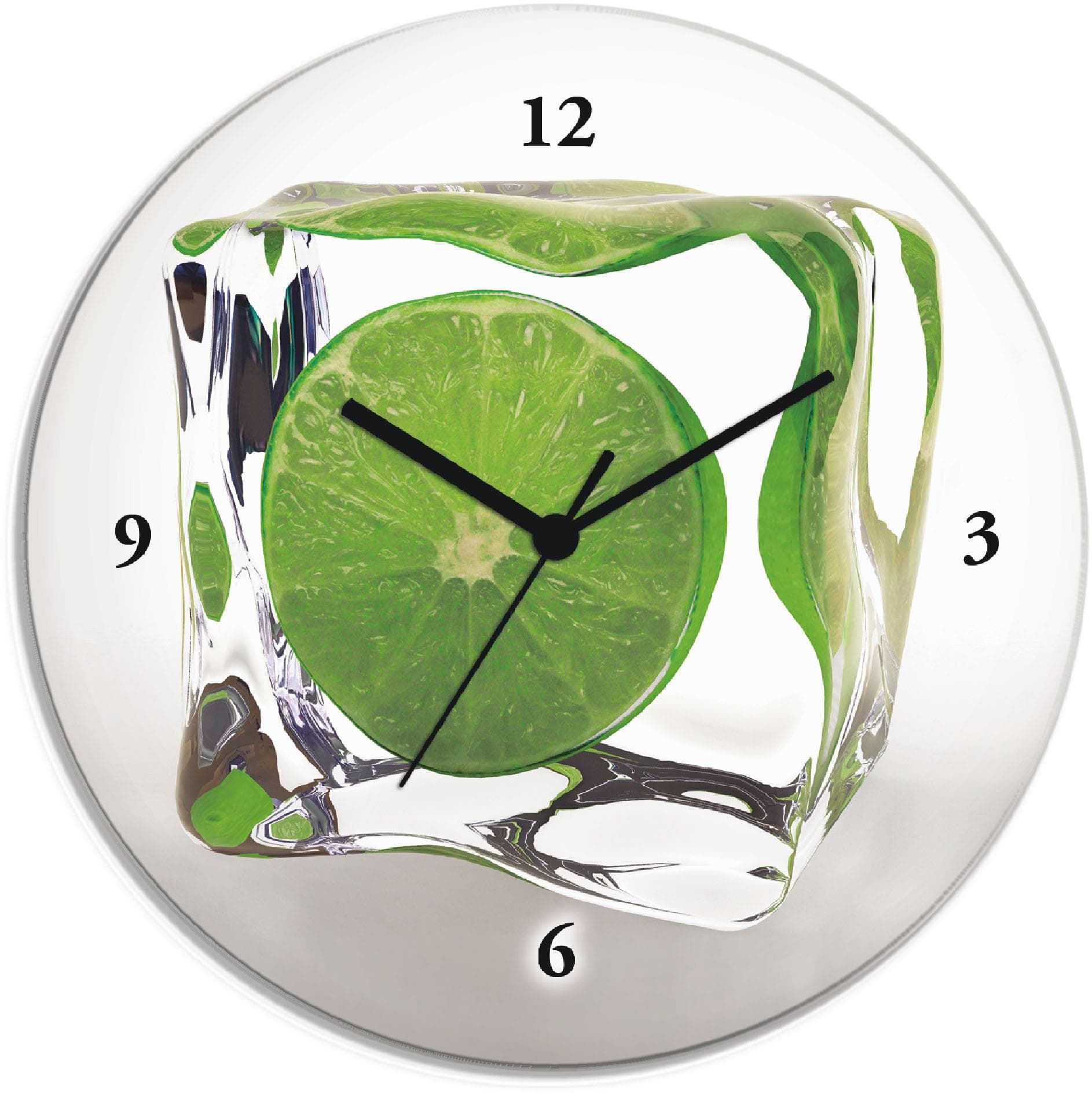 ARTLAND Wanduhr Limette im Eiswürfel Grün Glas Funkuhrwerk