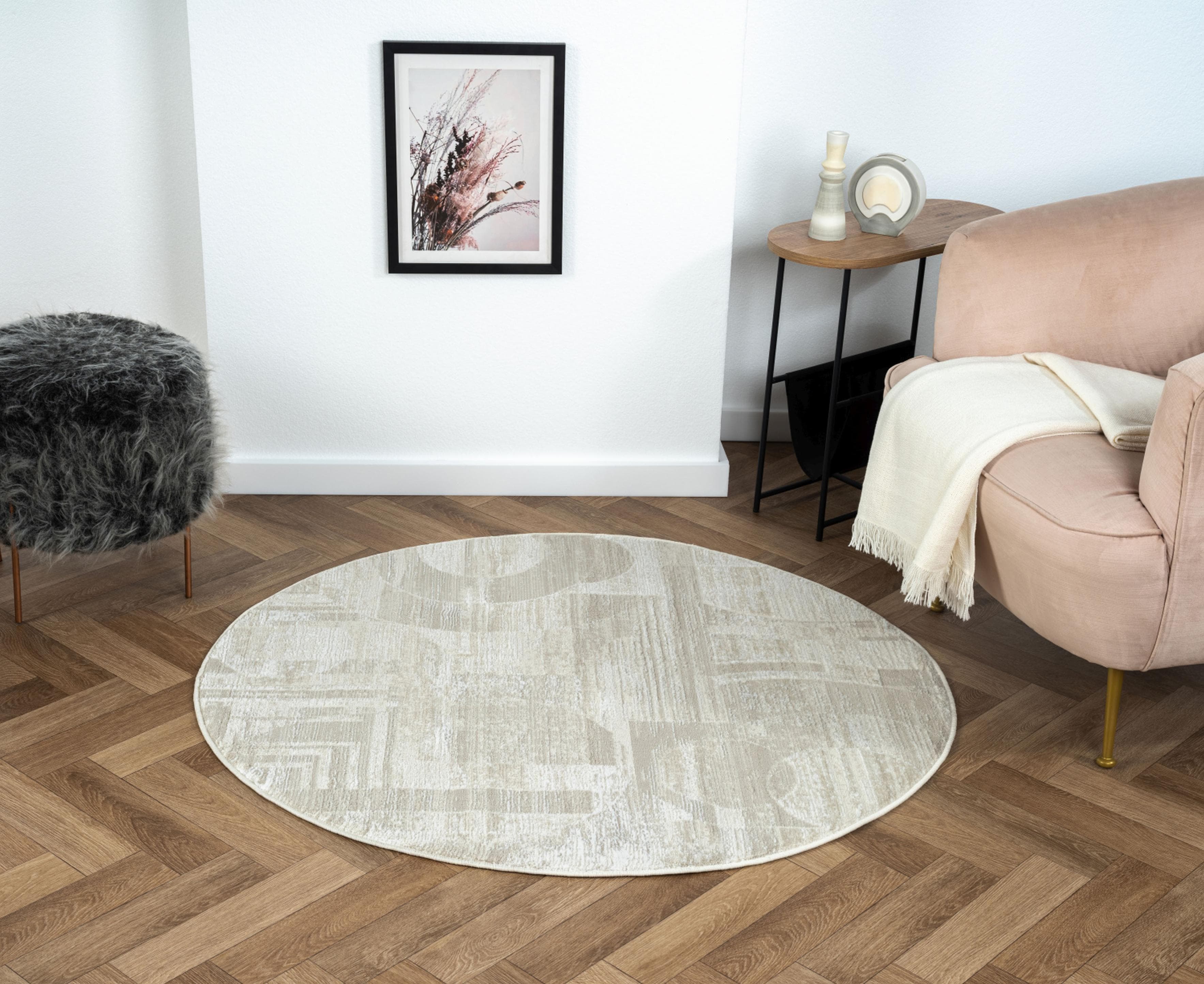 MyFlair Teppich My Circles Beige Grau Weiß Retro-Style Kurzflor