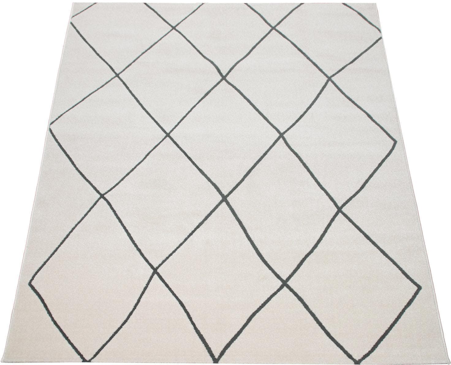 PACO HOME Teppich Haral 786 Weiß Rauten Design Kurzflor