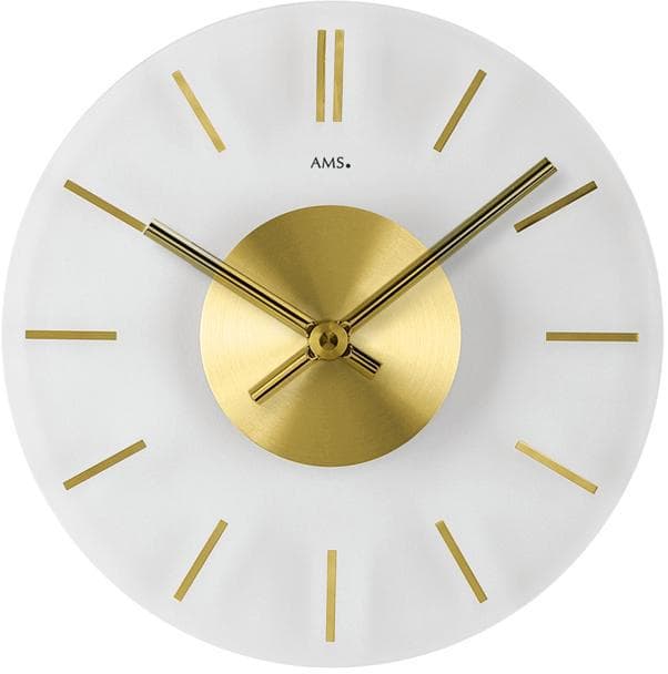 AMS Wanduhr W9319 Gold Transparent Glas Quarzuhr