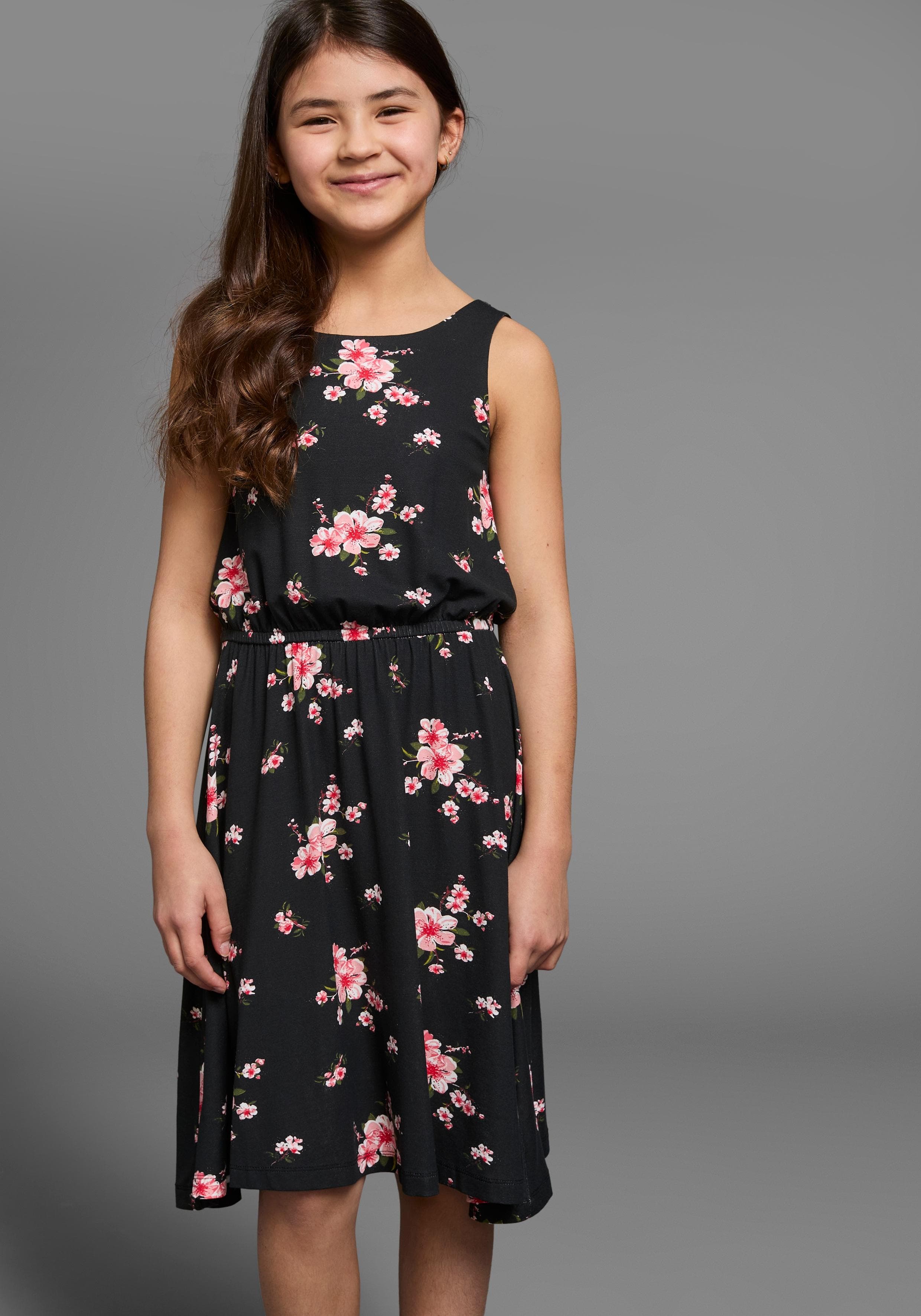 Jerseykleid KIDSWORLD für Mädchen schwarz geblümt Gr. 140/146