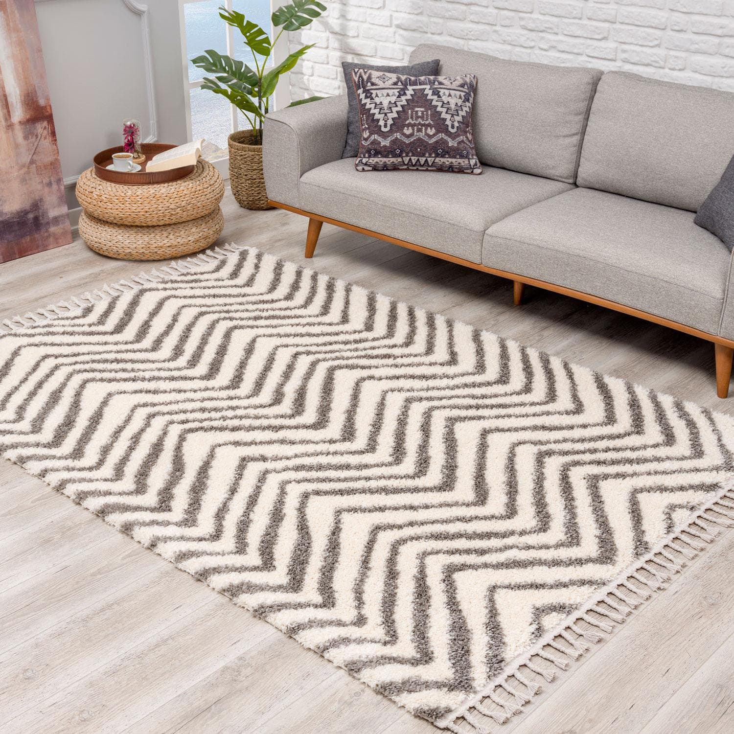Hochflor-Teppich CARPET CITY Pulpy 531 beige mit Fransen