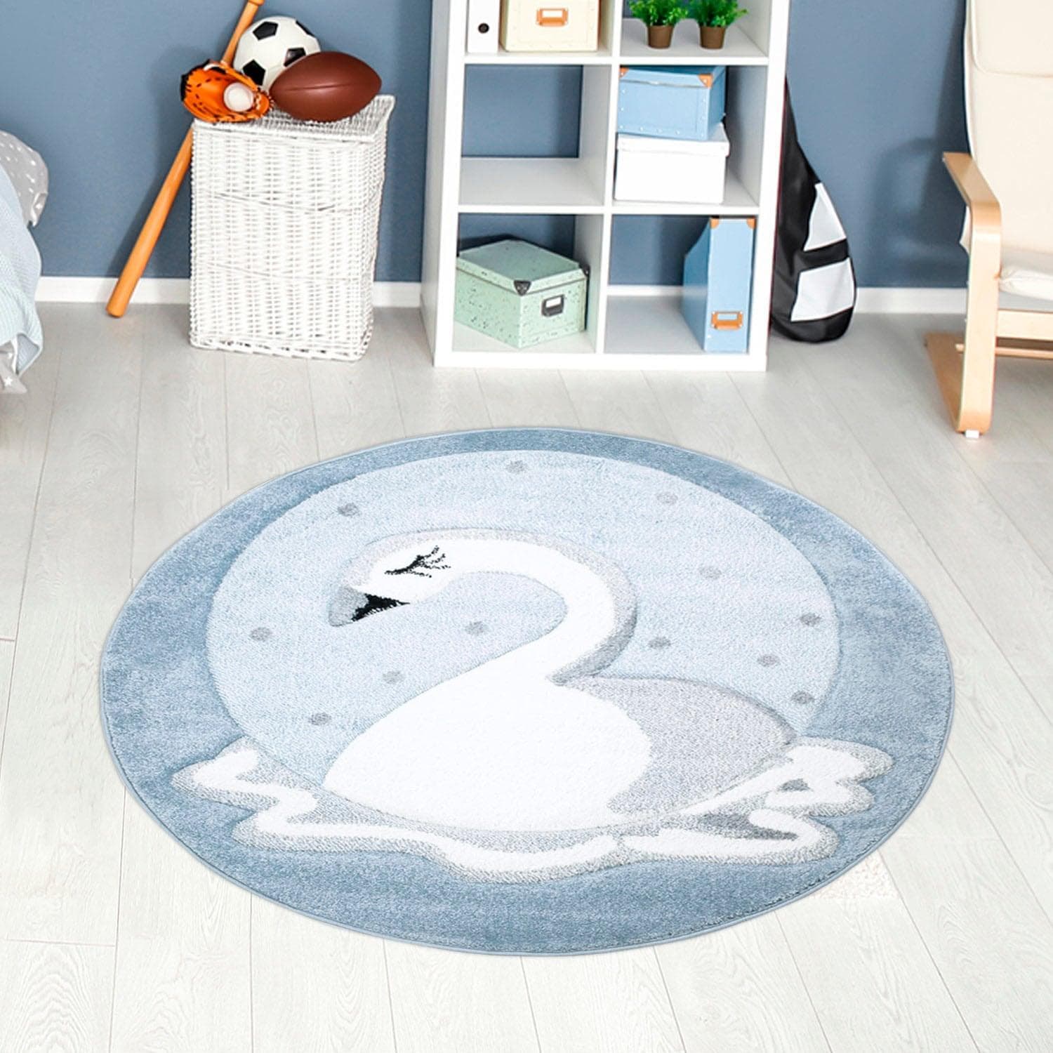 CARPET CITY Kinderteppich Bueno Kids 1315 Blau Schwan 3D-Effekt