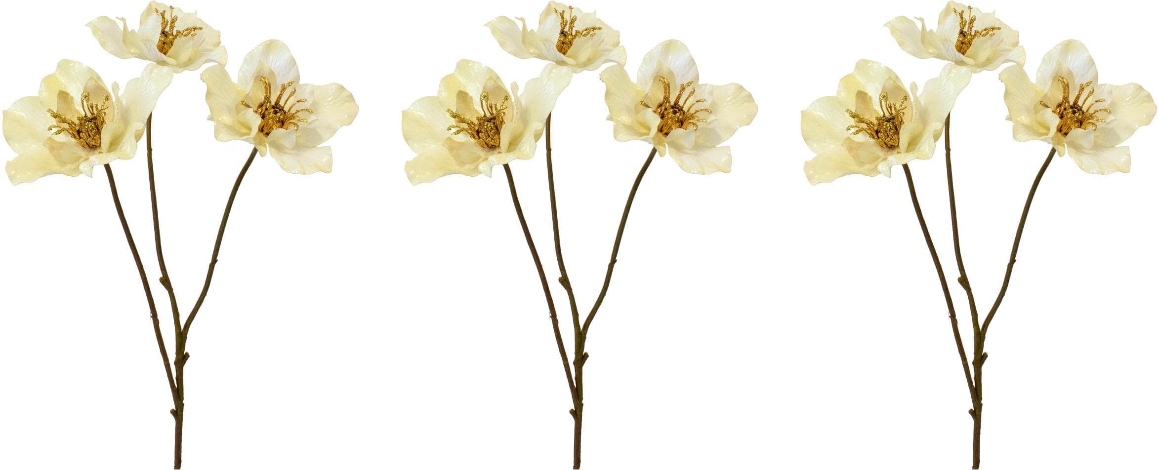 CREATIV GREEN Winterliche Kunstpflanze Christrose 3er-Set Creme
