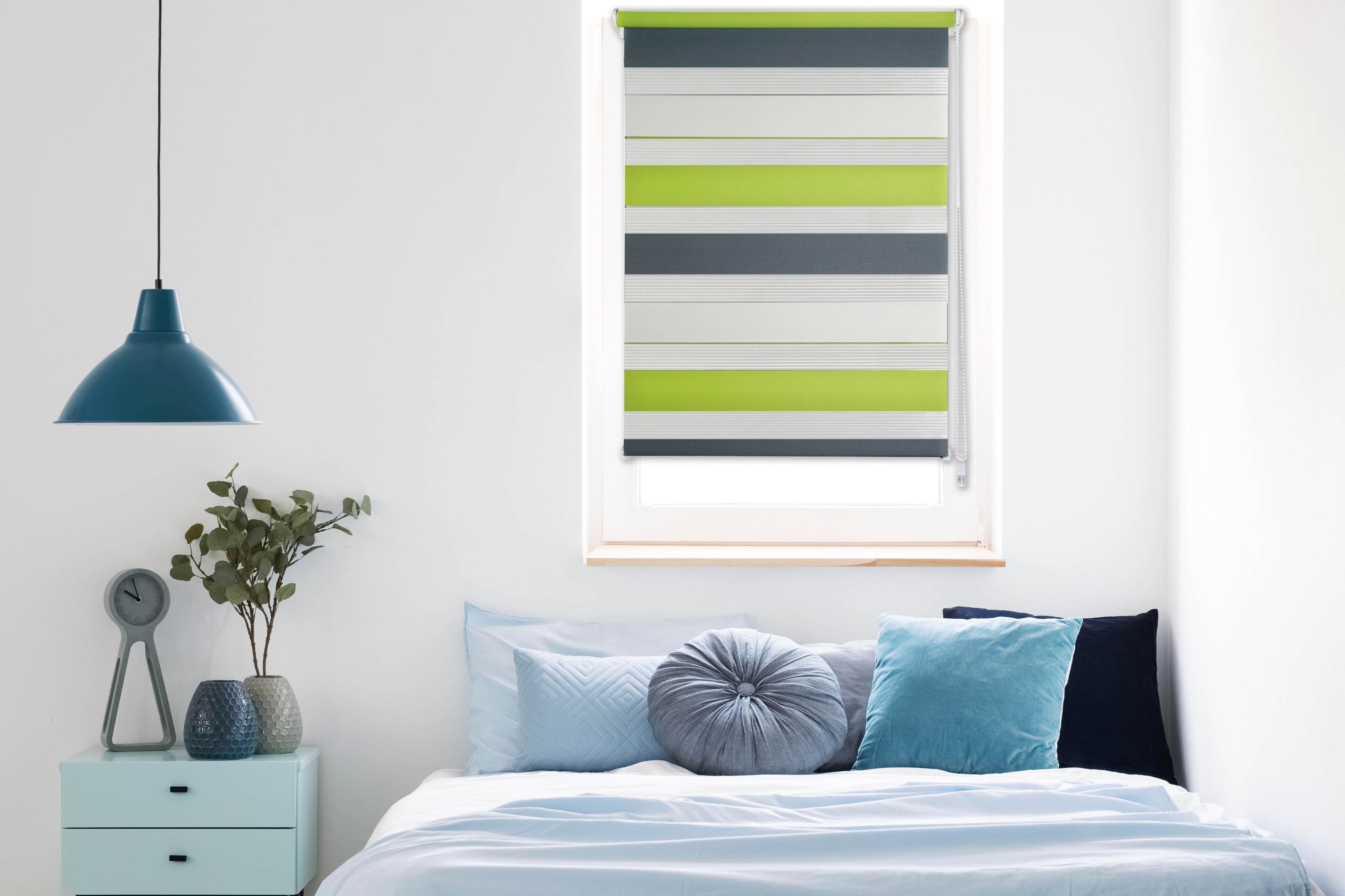 MYDECO Doppelrollo Just-Triple Grün Weiß Klemmfix
