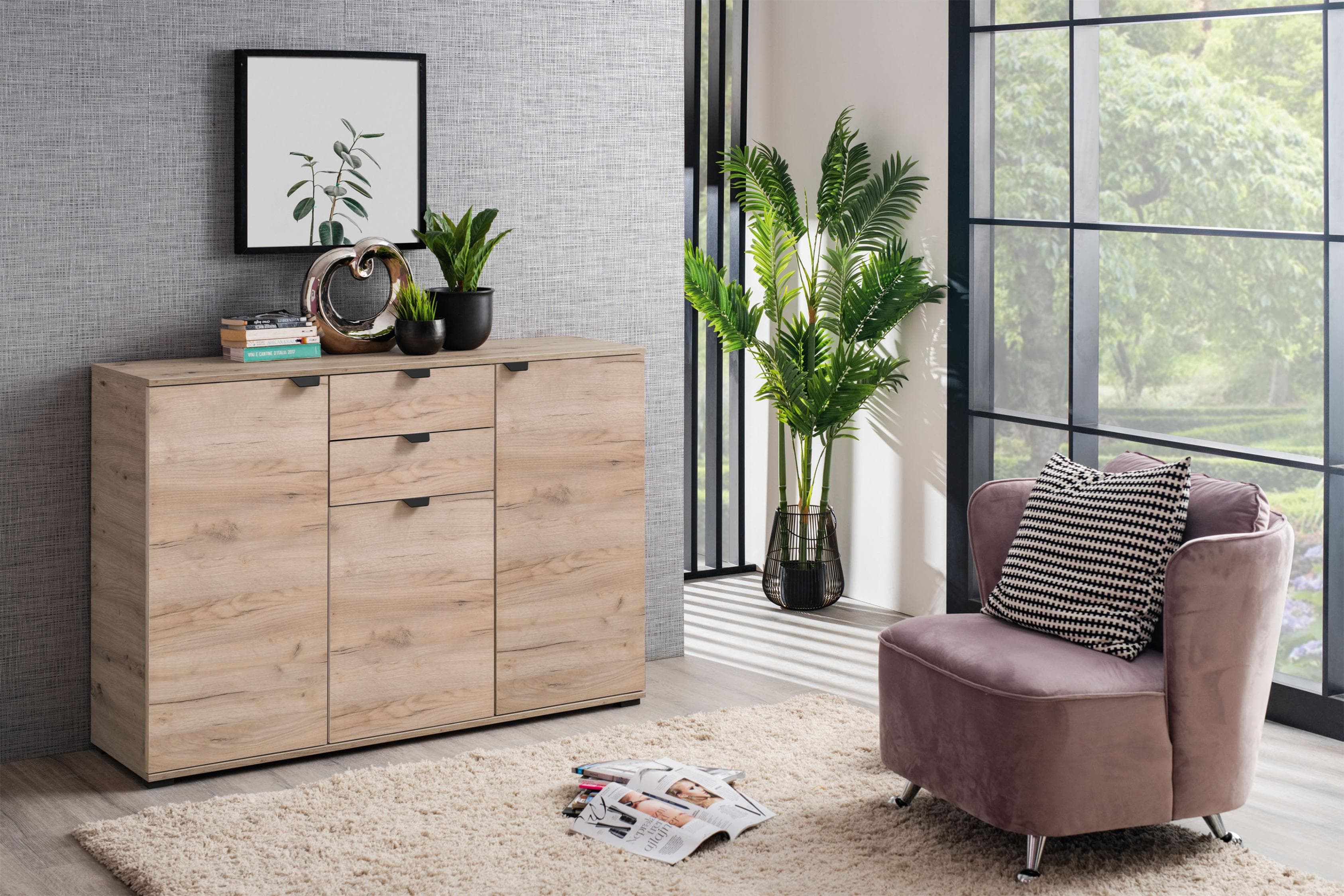 INOSIGN Sideboard Duero Grau Eiche mit 2 Schubkästen