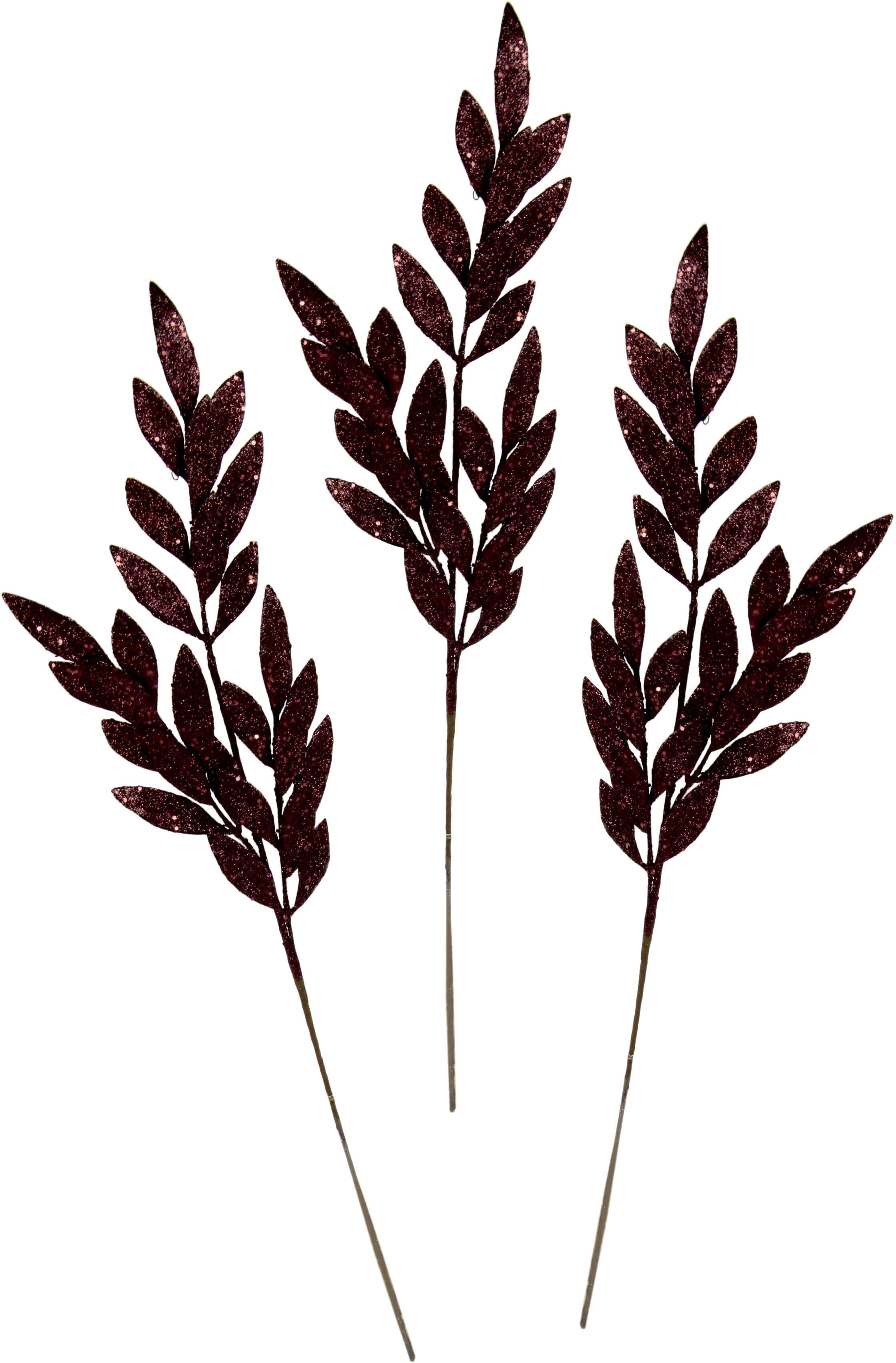 I.GE.A. Winterliche Kunstpflanze mit Glitzer und Dekosteinen - 3er Set