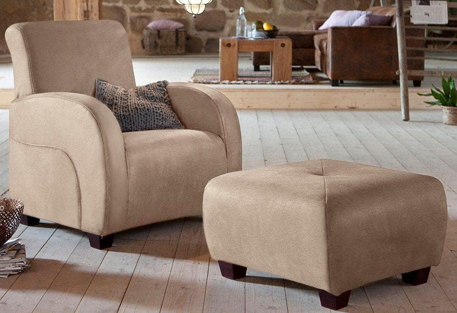 Hocker HOME AFFAIRE Falk Creme Microfaser Antiklederoptik