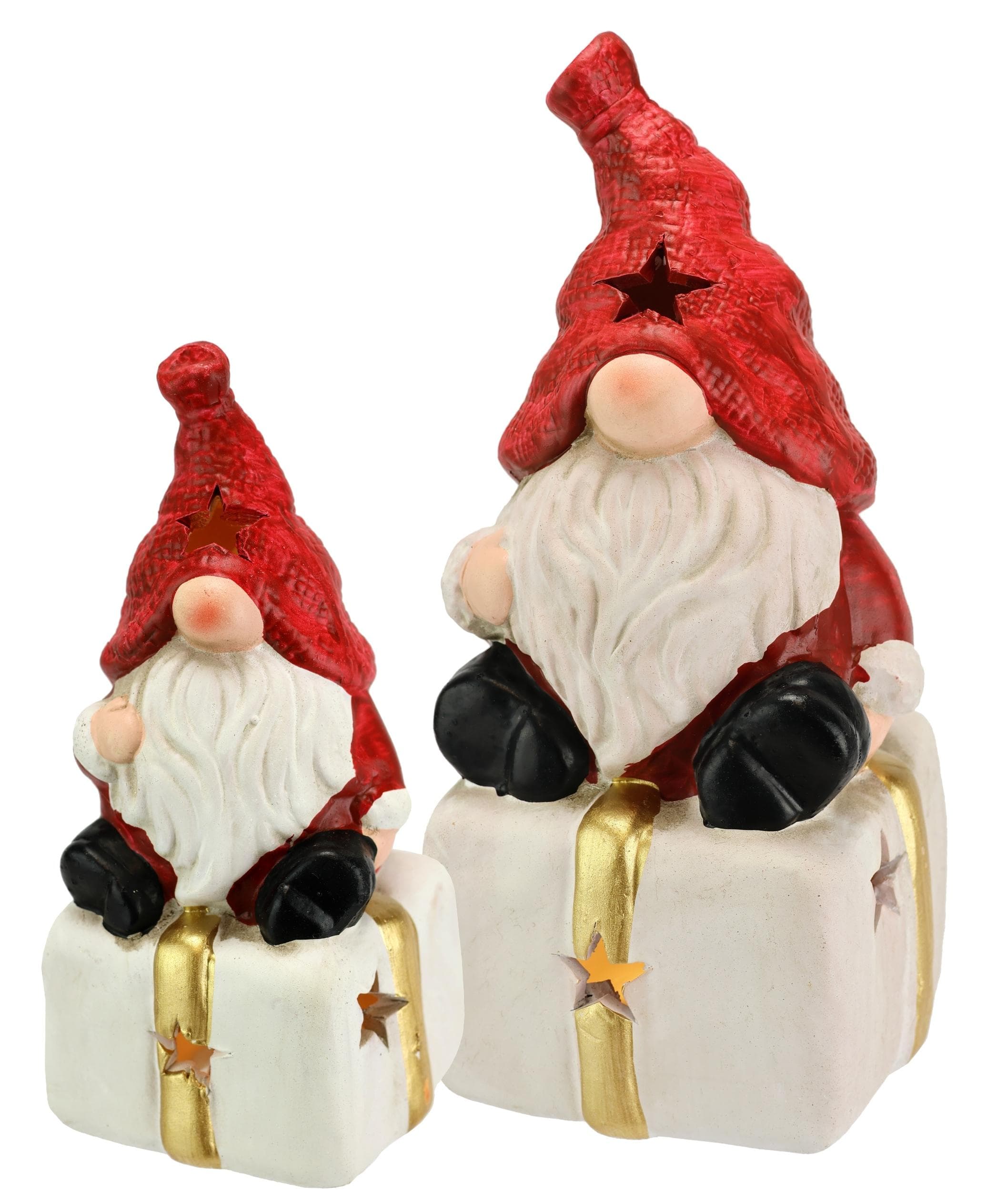 I.GE.A. Wichtel auf Geschenk Dekofigur 2er Set Terrakotta Rot Weiß
