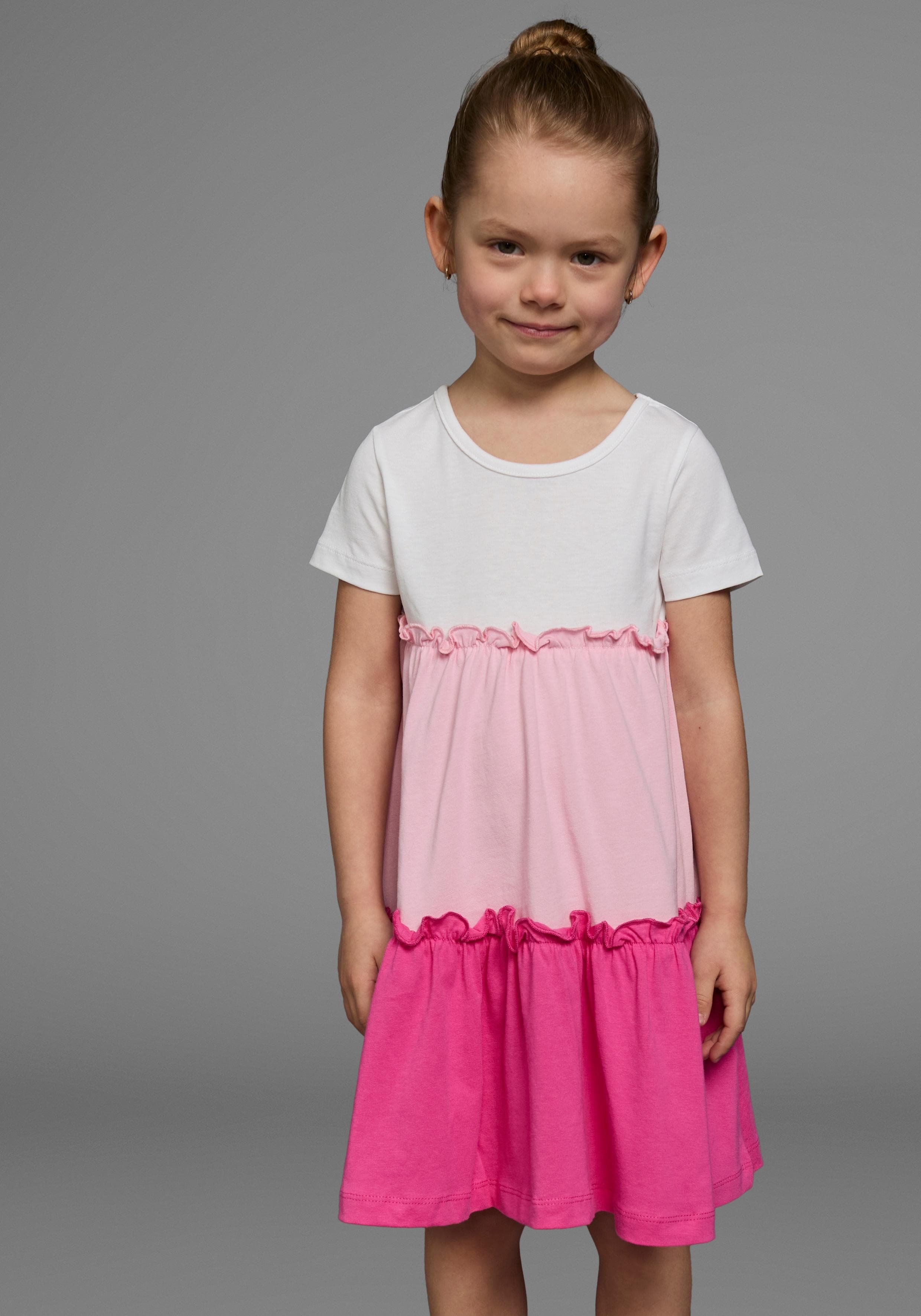 KIDSWORLD Jerseykleid Volantkleid Mädchen pink rosa weiß