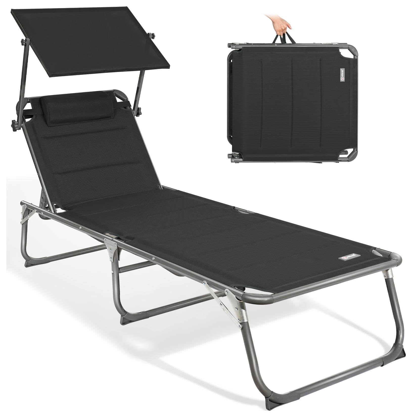HOMECALL Gartenliege Sonnenliege Schwarz Klappbar Verstellbar