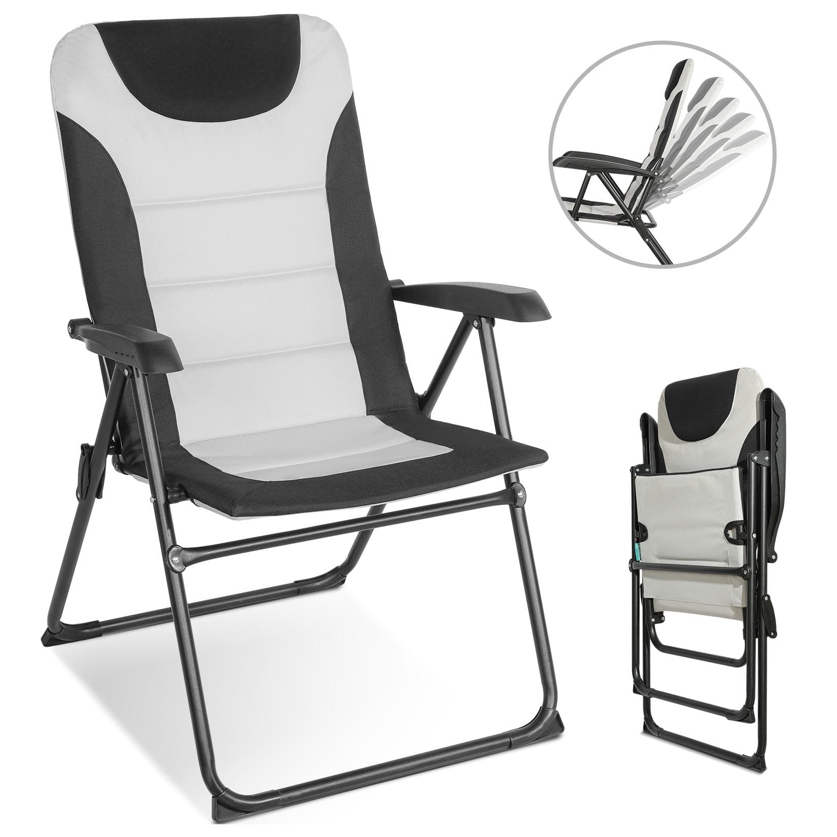 HOMECALL Campingstuhl Klappstuhl 5-fach verstellbar Schwarz/Weiß