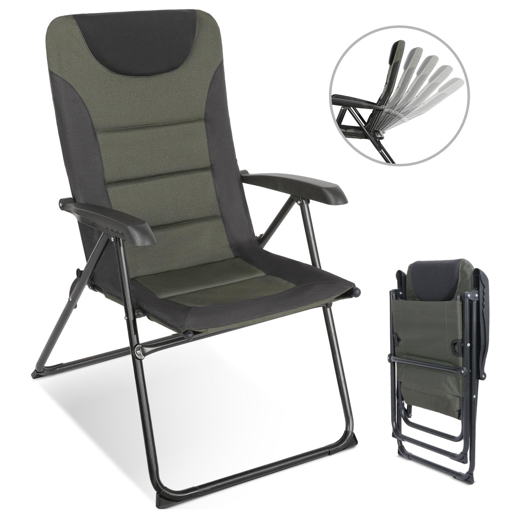 HOMECALL Campingstuhl Klappbar 5-fach Verstellbar Schwarz/Grün