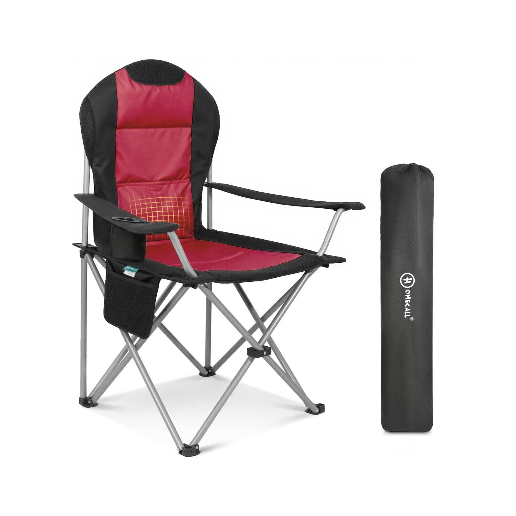 HOMECALL Klappstuhl Camping Hochlehner Rot/Schwarz mit Polsterung