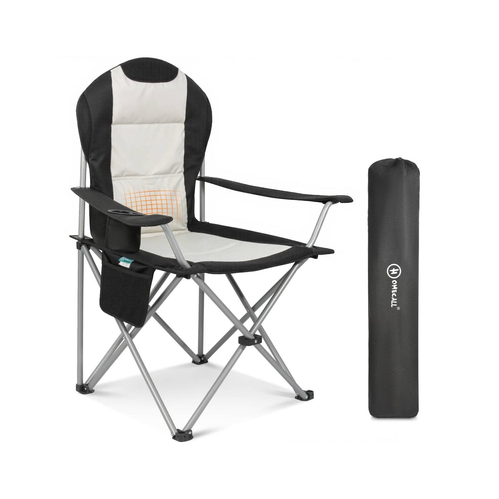 HOMECALL Klappbar Campingstuhl mit Getränkehalter Weiß/Schwarz