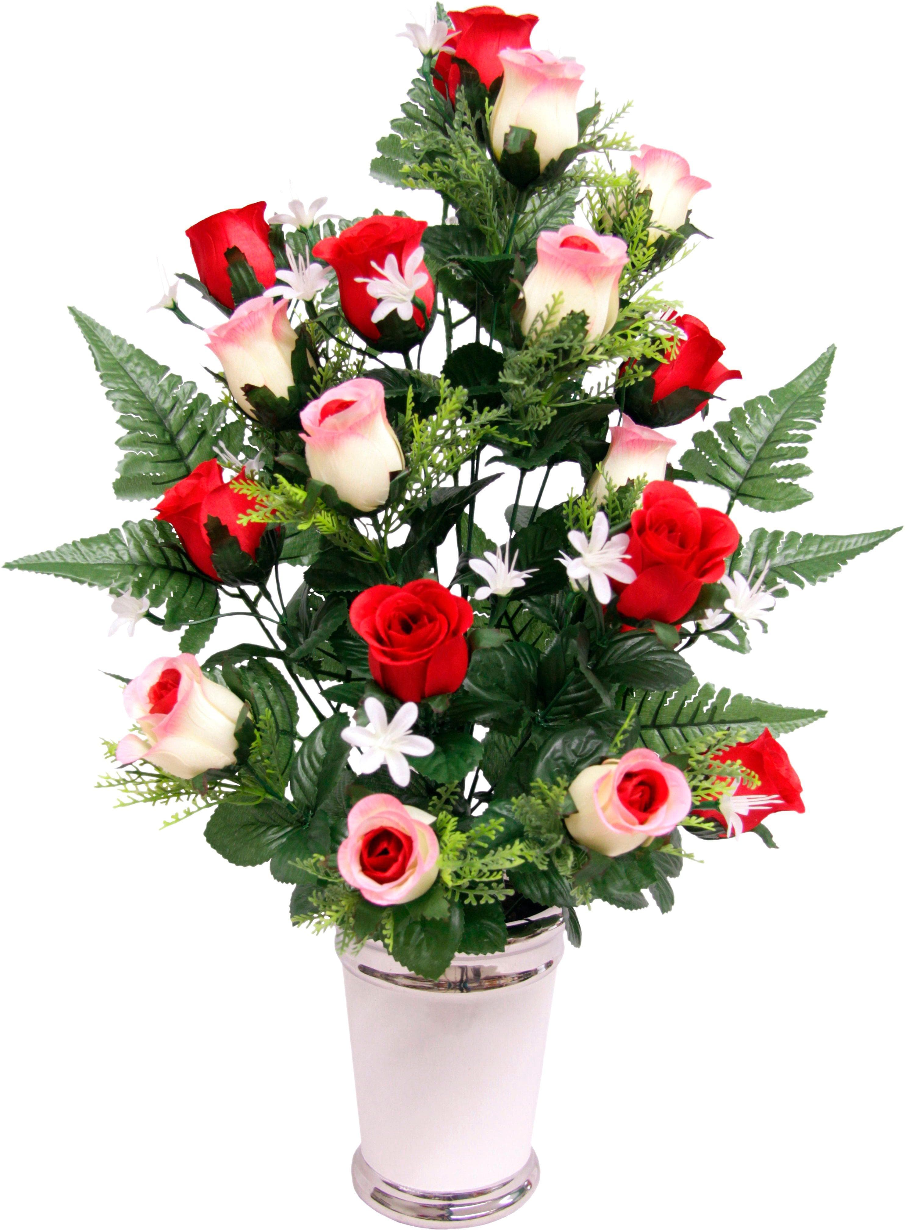 I.GE.A. Kunstpflanze Rosen Arrangement - Mehrfarbige Rosen & Farnen