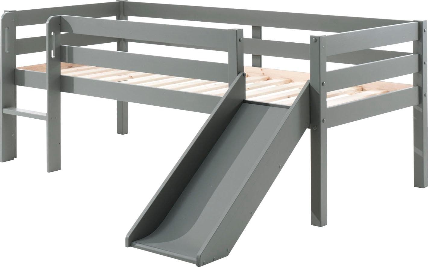 VIPACK Spielbett Pino Grau Kiefer Massiv mit Rutsche