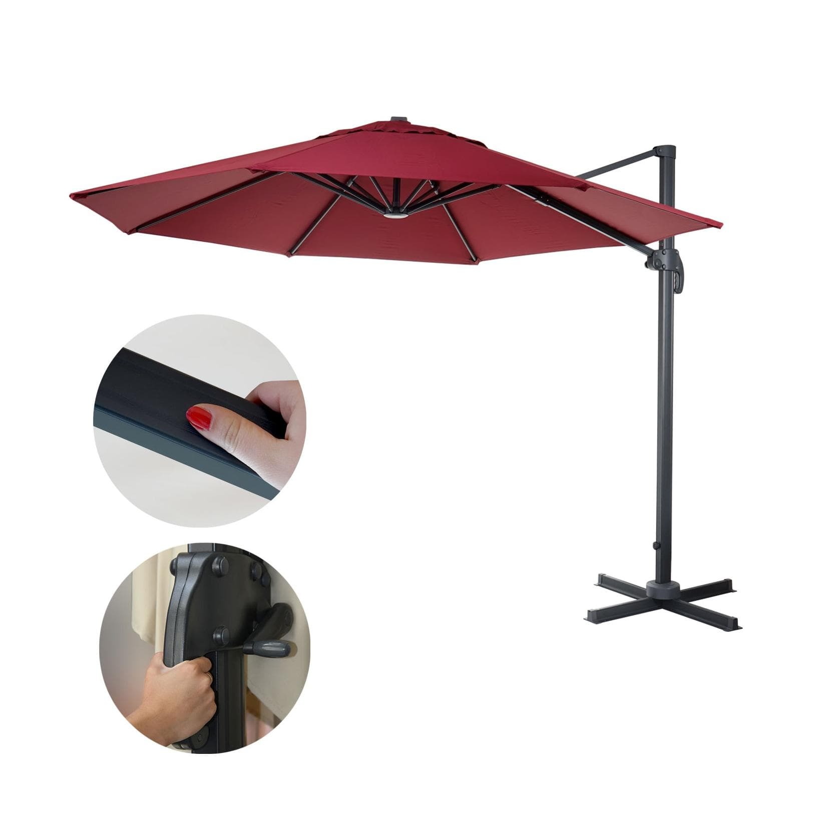 Gastronomie-Ampelschirm MCW-A96 Sonnenschirm 3m Polyester Aluminium Stahl Bordeaux