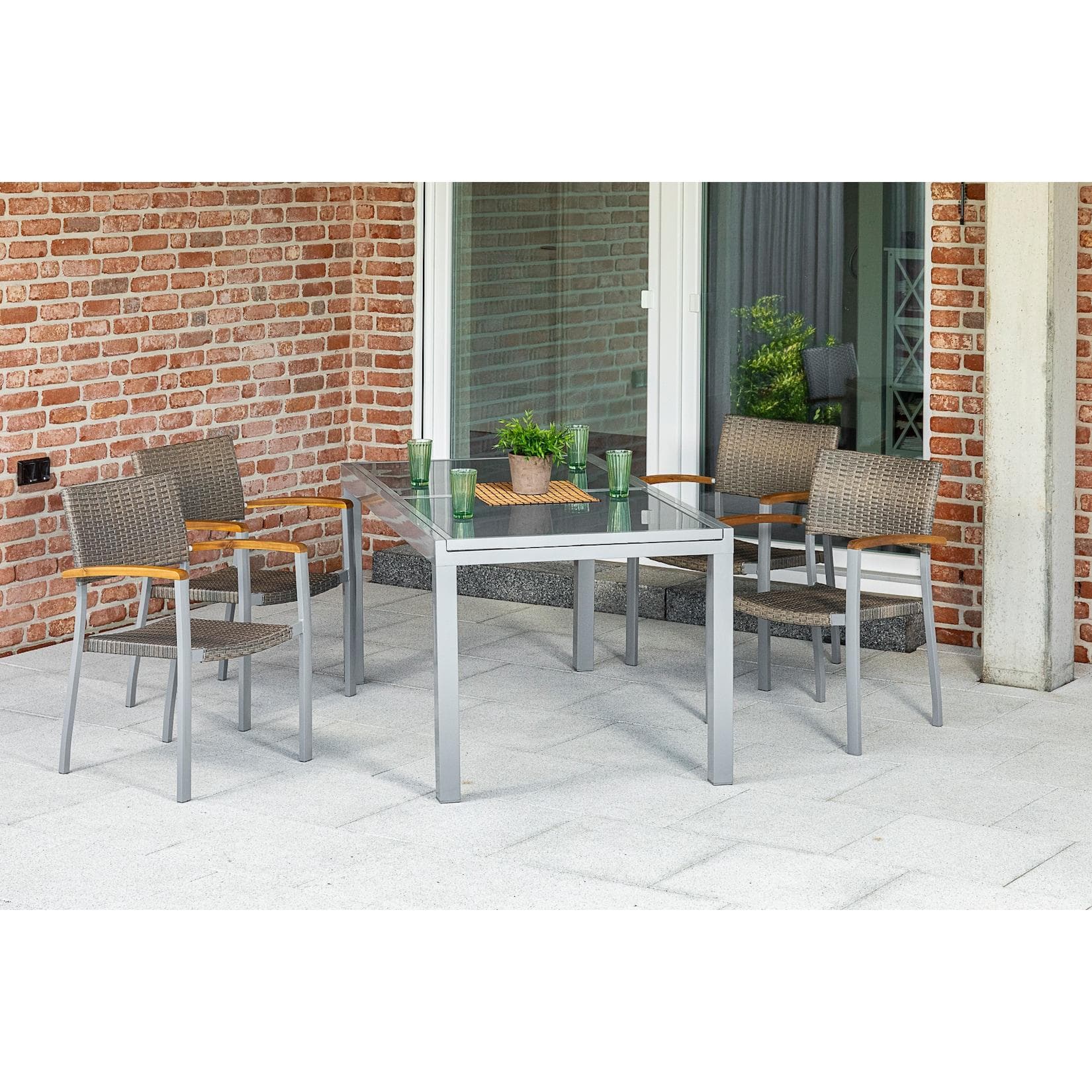 Merxx Silano 5tlg. Ausziehtisch Set Grau/Beige Aluminium