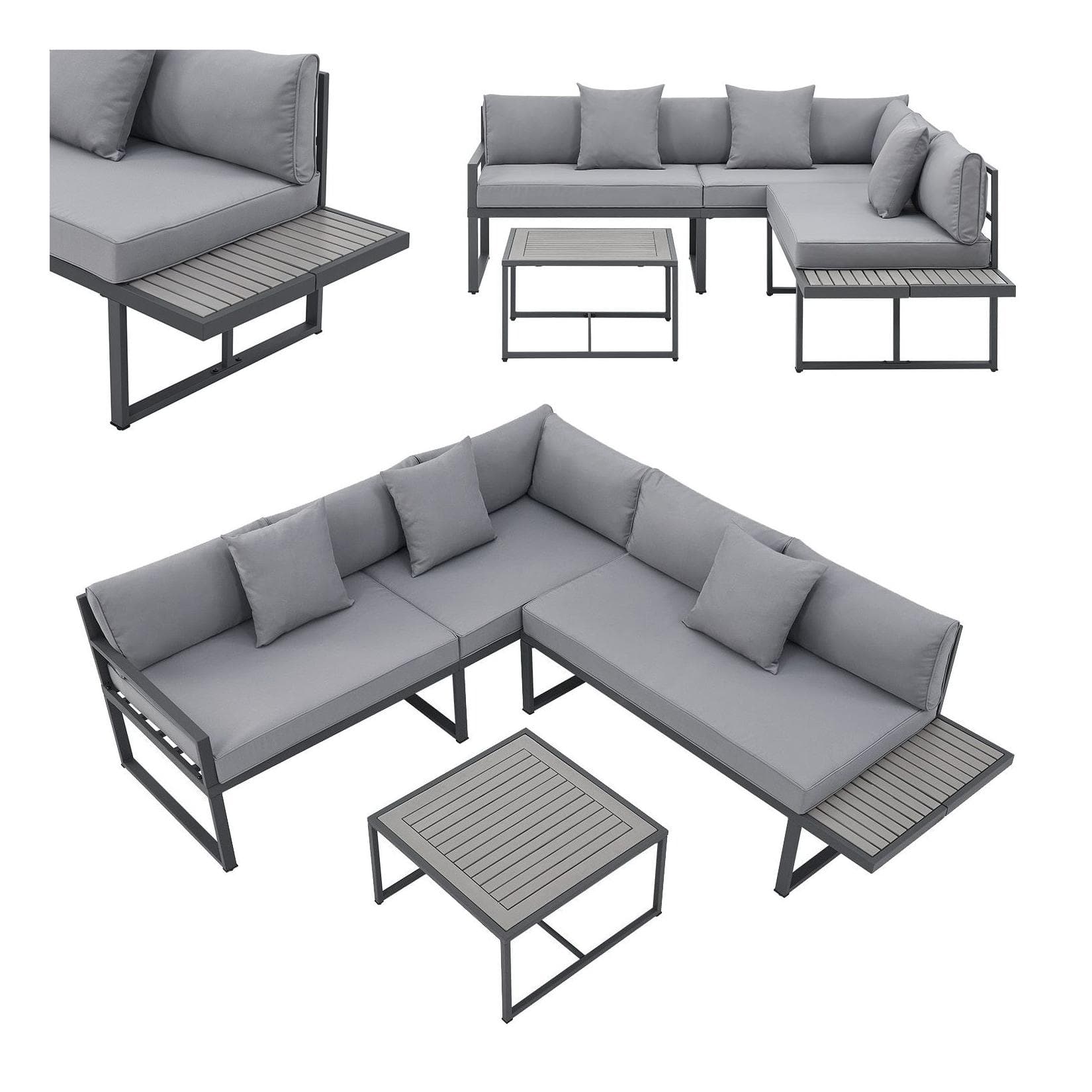 Juskys Gartenlounge-Set St. Tropez 4-tlg. Grau Stahl Akazie