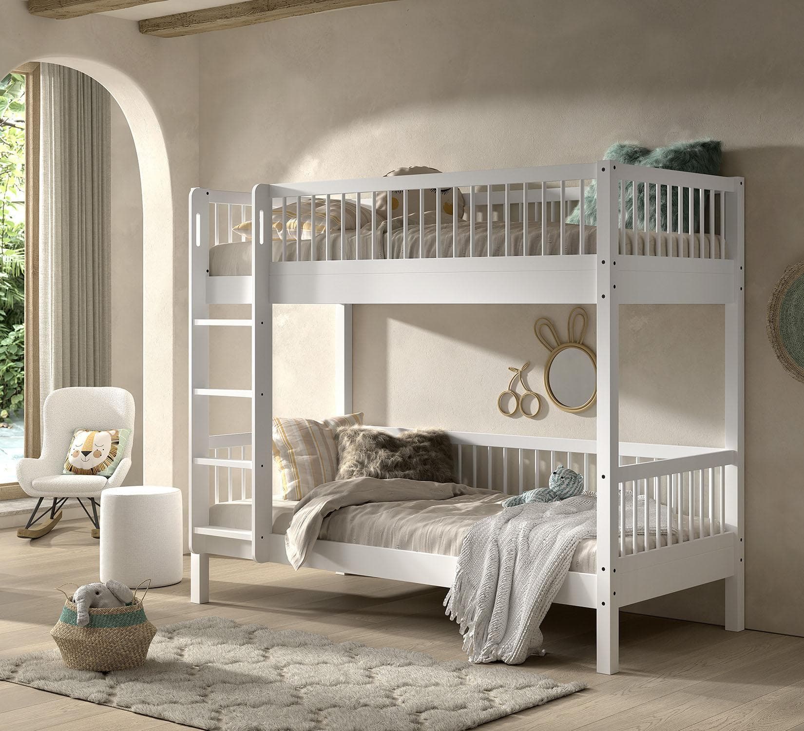 Home Affaire Etagenbett Forrest Buche: Weißes Massivholz-Bett mit Schublade