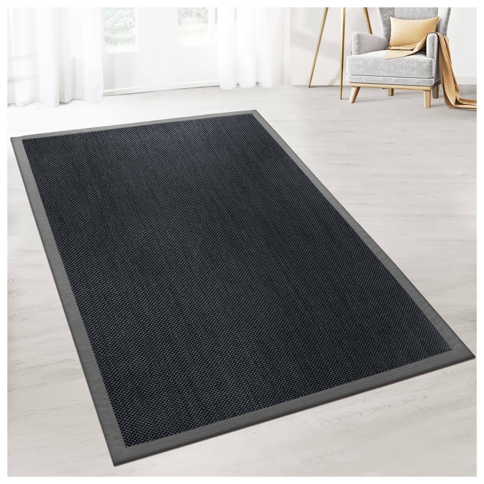 karathomeliving Sisal Tiger-Eye Teppich Grau mit Bordüre