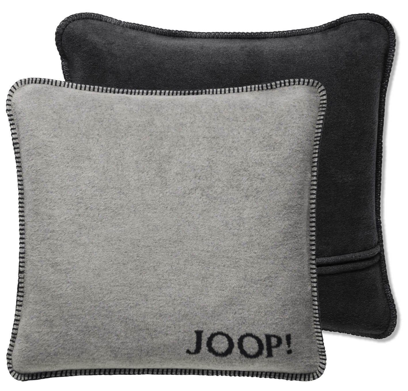 JOOP! Kissenhülle Uni-Doubleface Fleece Grau mit JOOP! Schriftzug