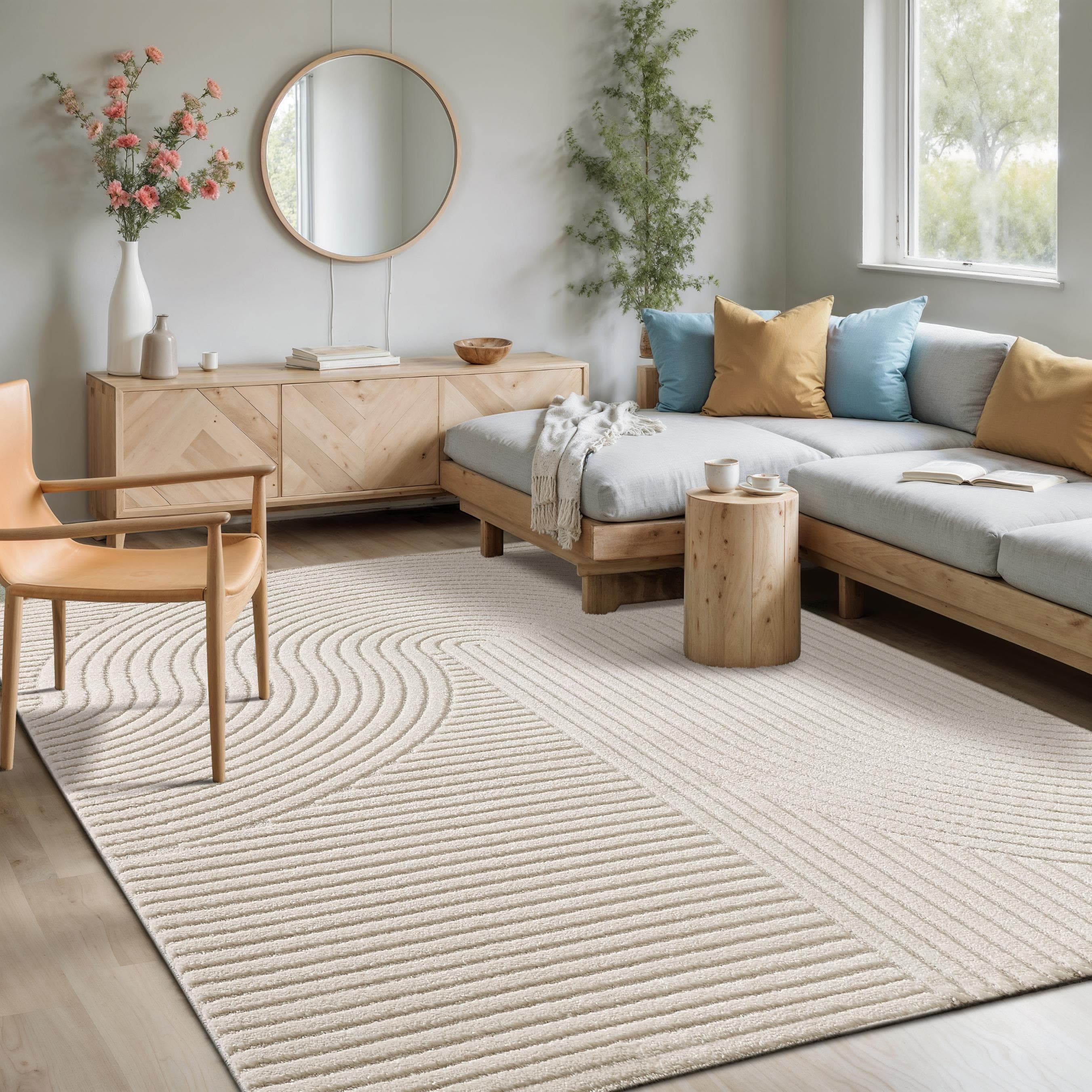 Teppich MERINOS Elio Beige Creme Moderner Kurzflor mit Hoch-Tief-Effekt