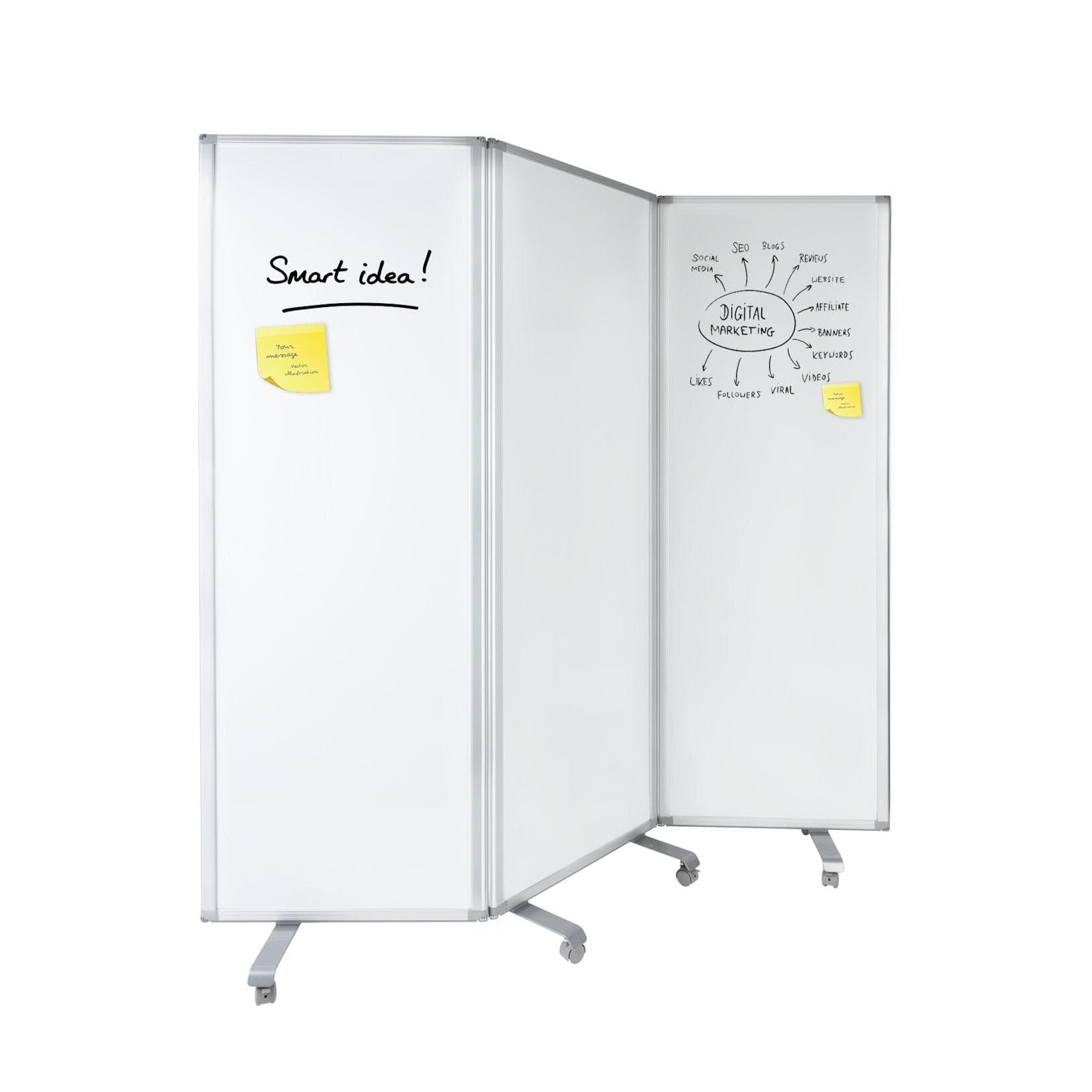 Master of Boards Mobile Trennwand Whiteboard 3-teilig Weiss