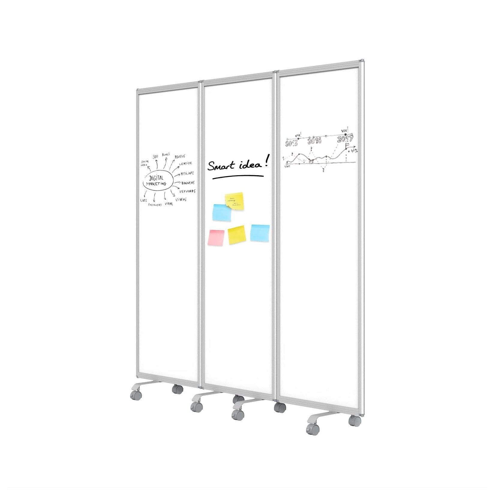 Master of Boards Mobile Trennwand 3-teilig Weiß Aluminium