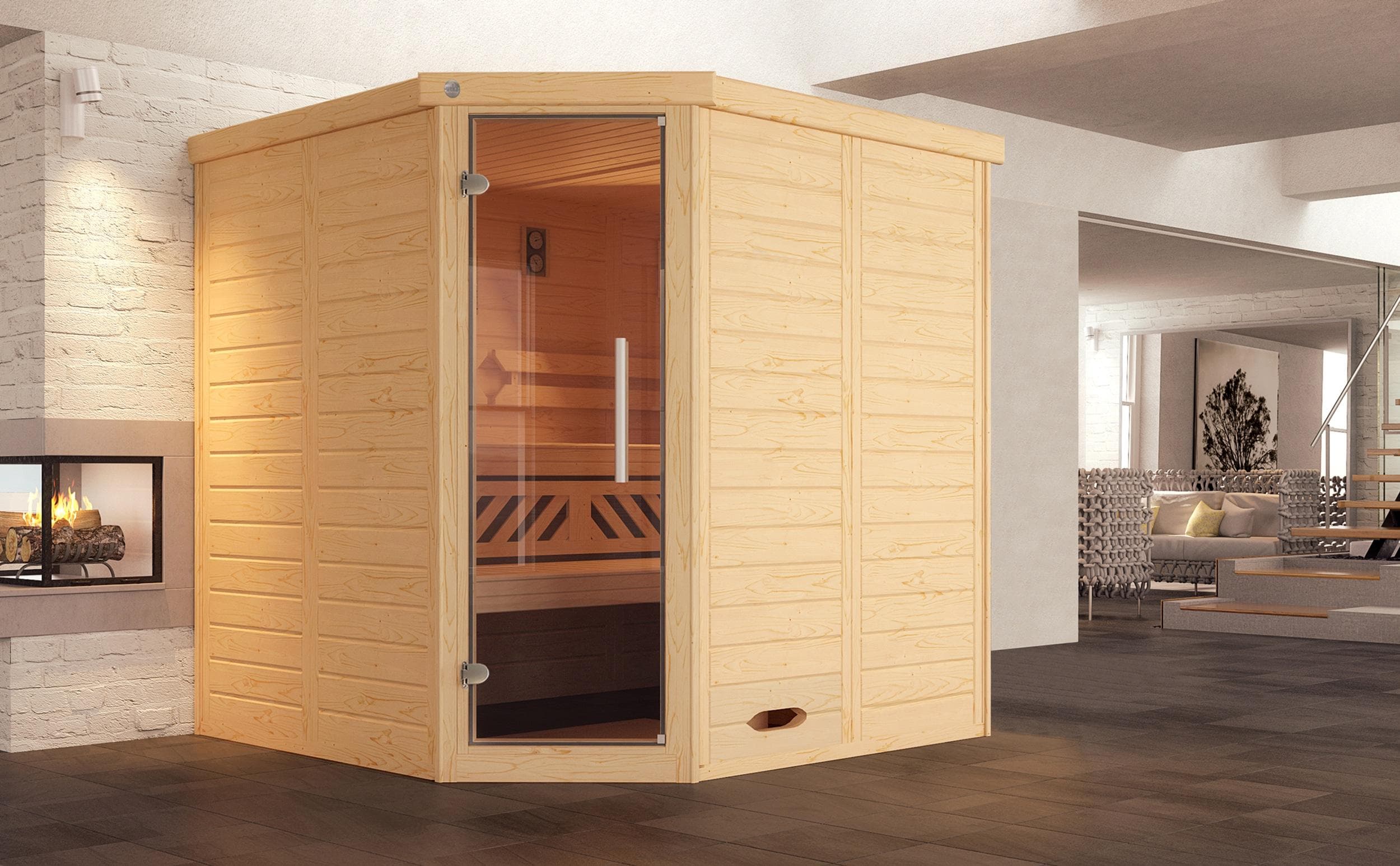 Weka Design-Sauna Kemi Eck 1 Naturbelassenes Fichtenholz