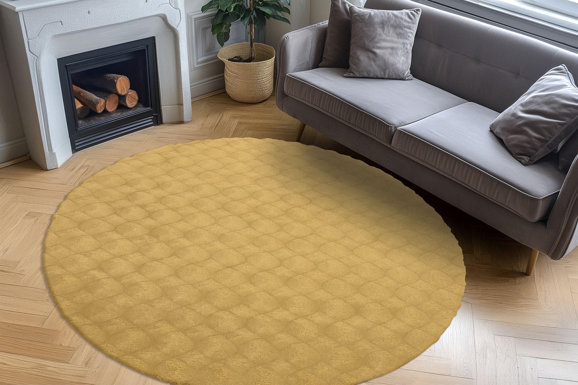 Teppich OBSESSION Diamond Cut 800 Honigfarben Rund Hoch-Tief Effekt