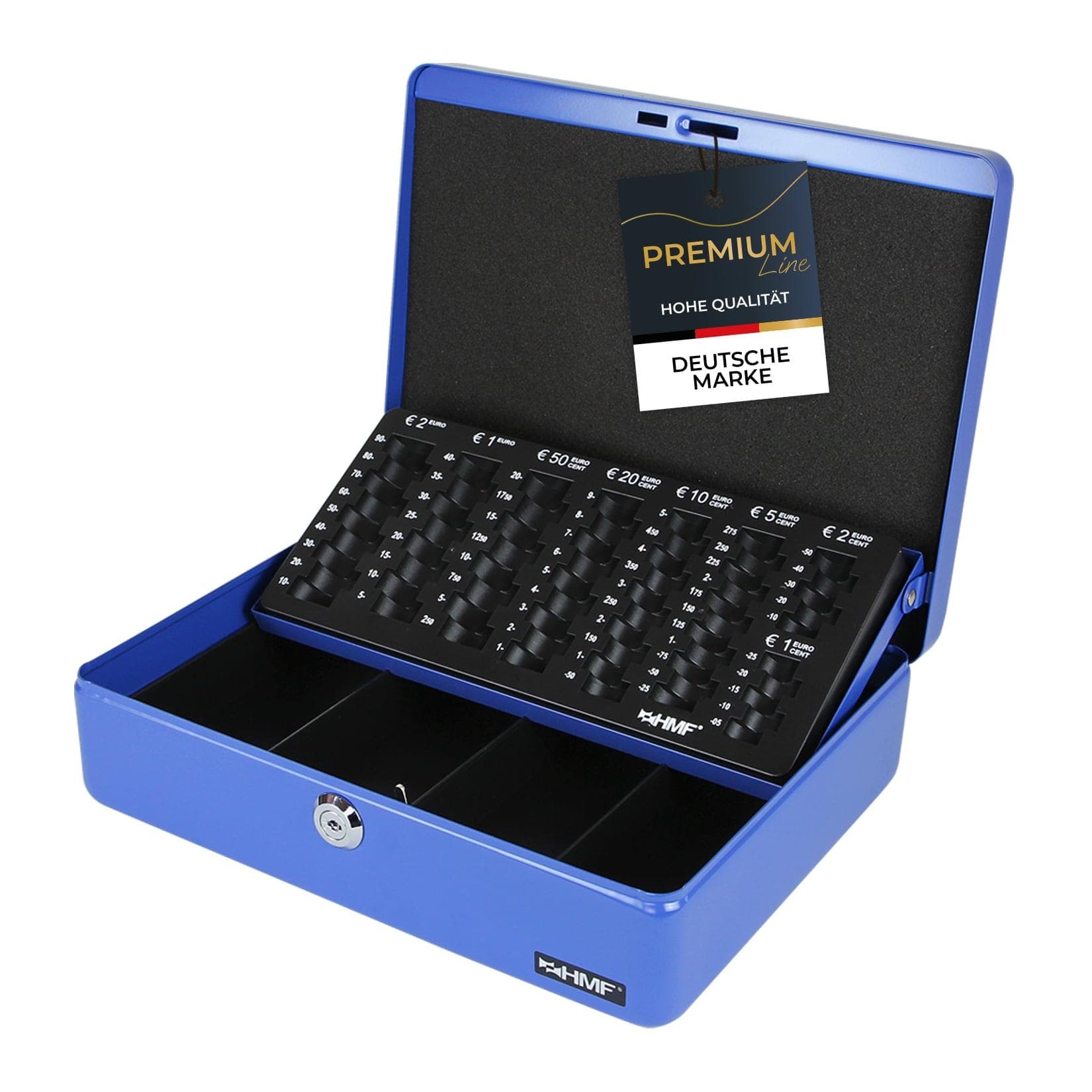 HMF Geldkassette Blau mit Münzzählbrett und 4 Scheinfächern