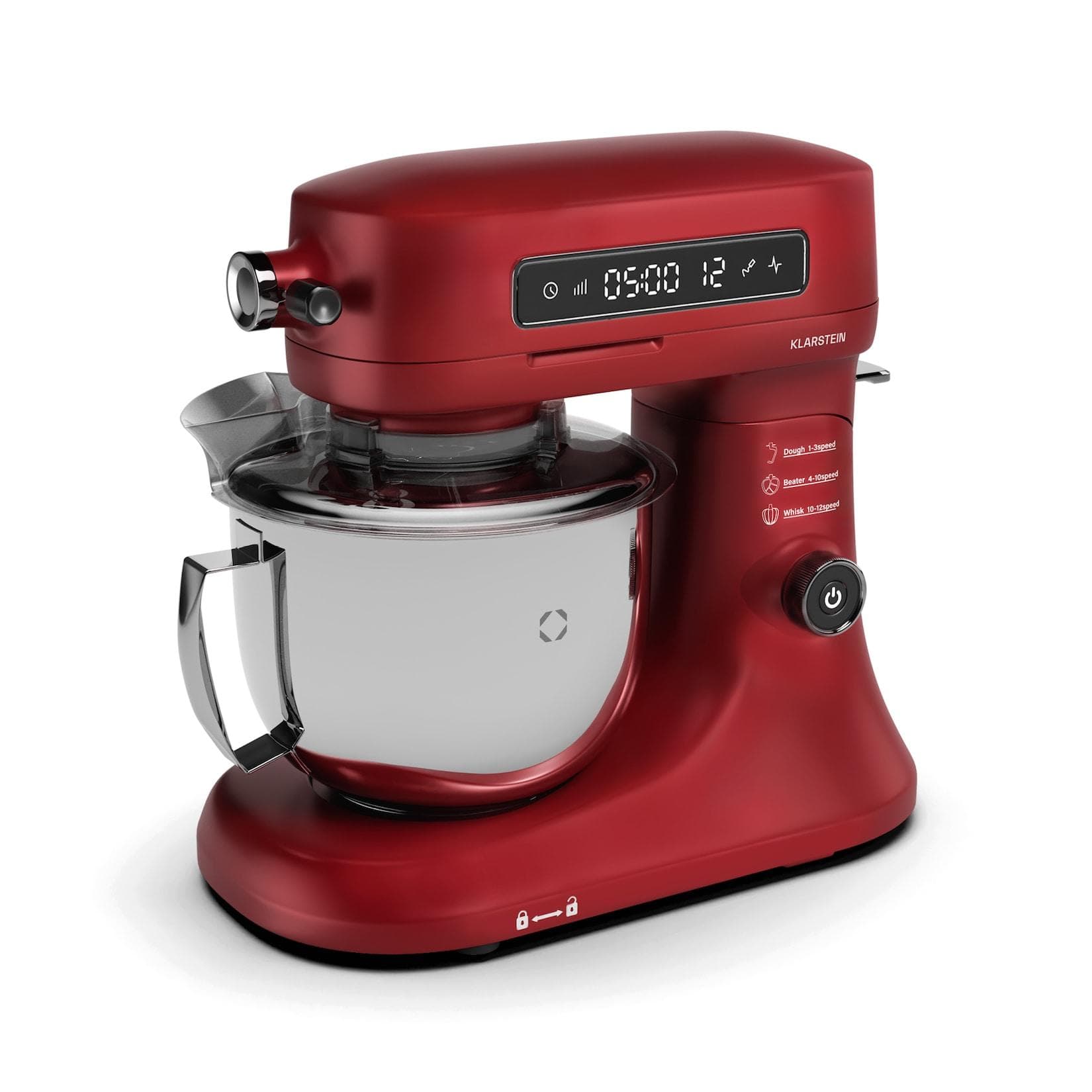 Chiara Küchenmaschine 1600 Watt 12 Stufen Edelstahlschüssel LCD-Display Rot