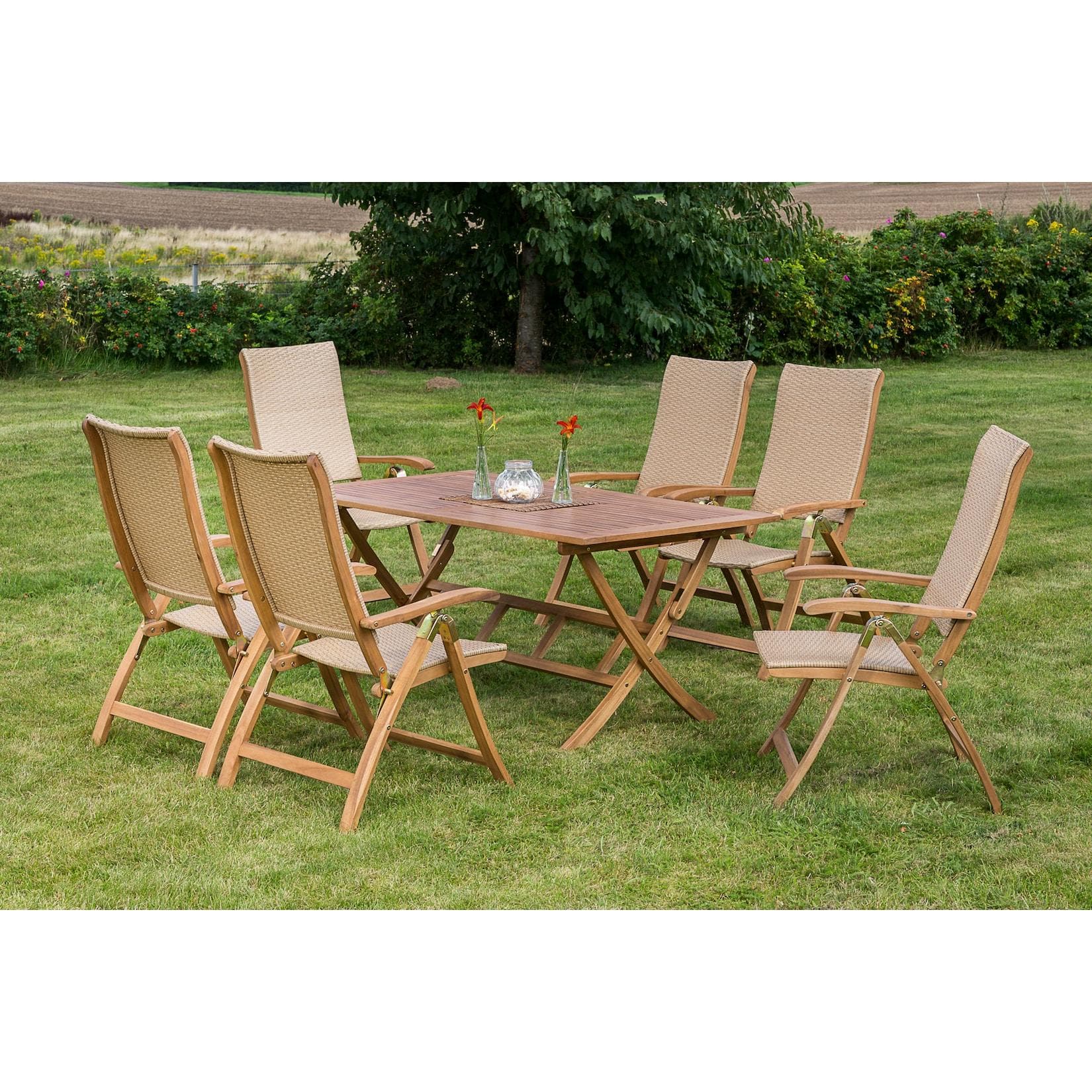 Merxx Capri Set 7tlg. Klapptisch Akazienholz Kunststoffgeflecht