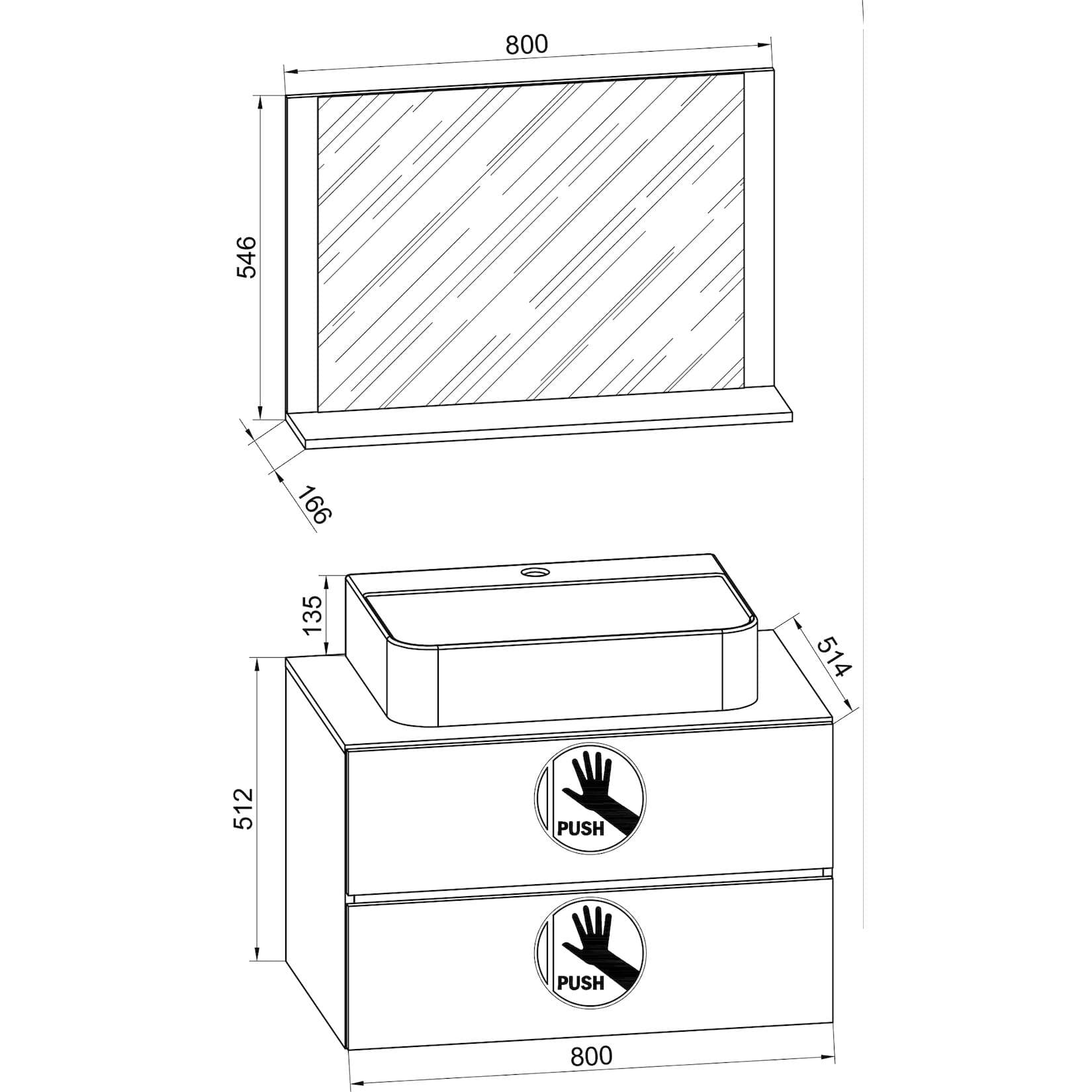 VCM my bath Badmöbel-Set Lendas Anthrazit Holzgriffmulden
