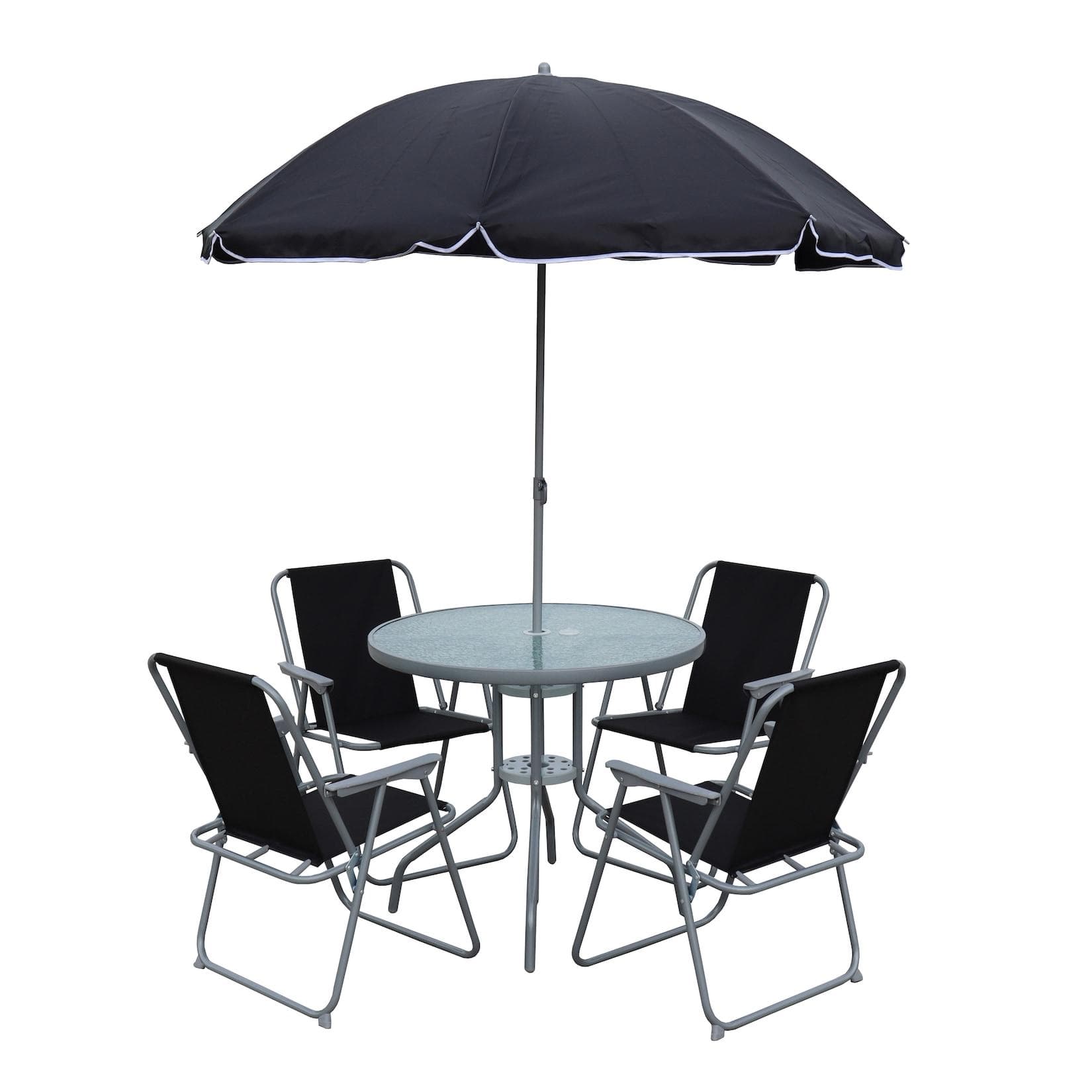 VCM Garten-Essgruppe Maxola 6-tlg. Schwarz Metall Glas