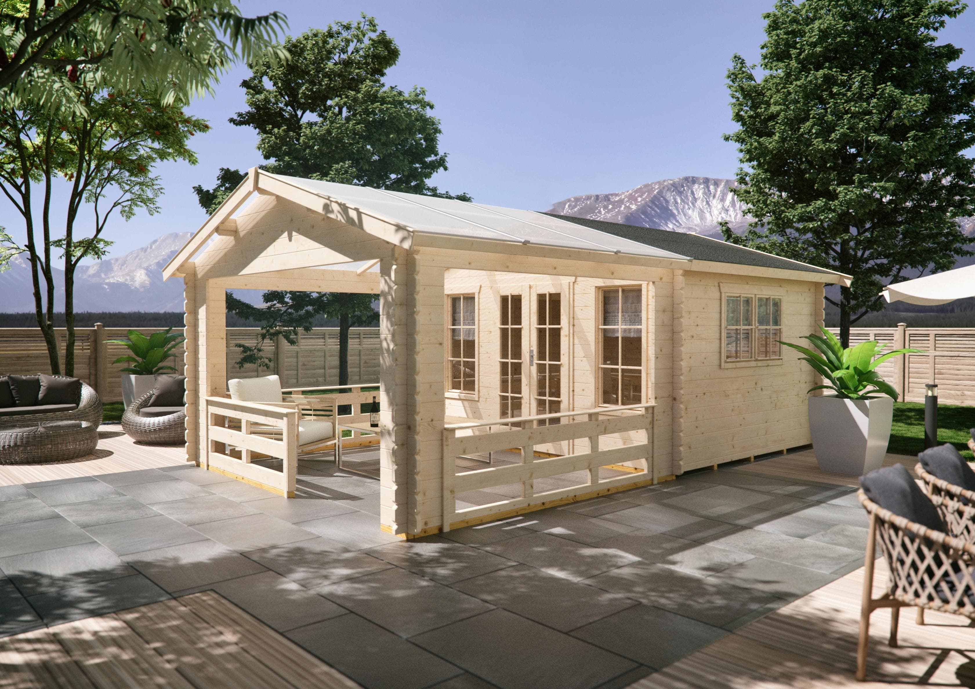 Gartenhaus Blockbohlensystem mit Satteldach