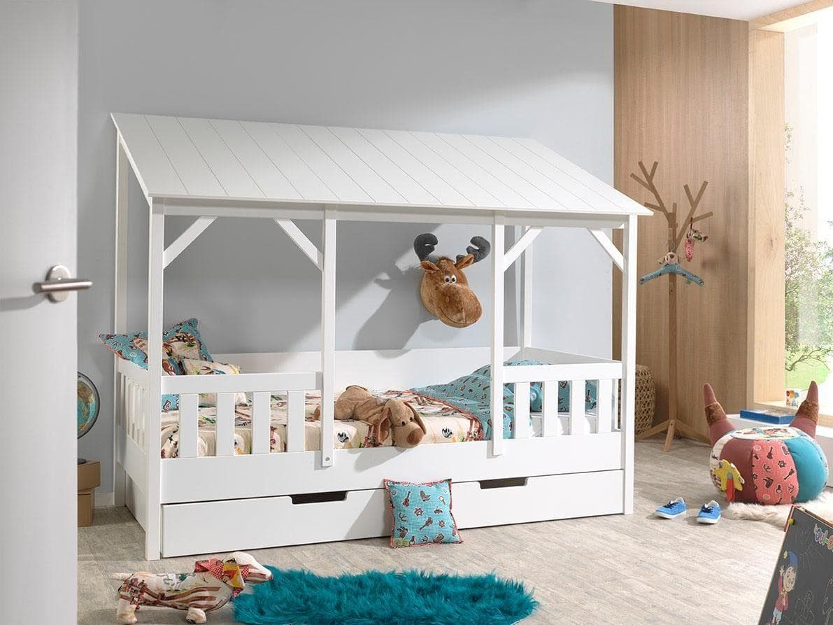 VIPACK Hausbett Kinderbett Weiß mit Bettschublade