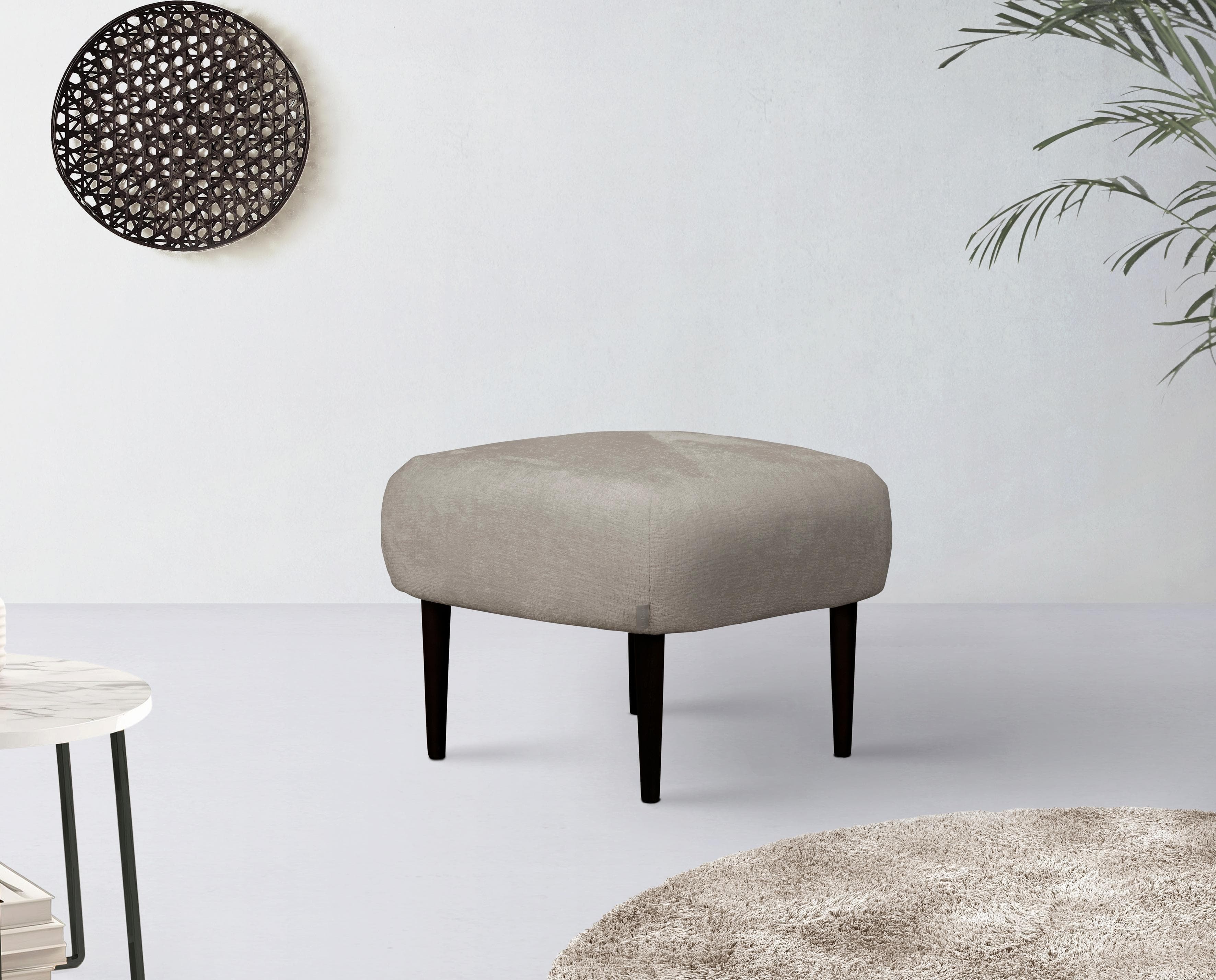 LeGer Home Polsterhocker Dinah Grau Chenille Kieferholz