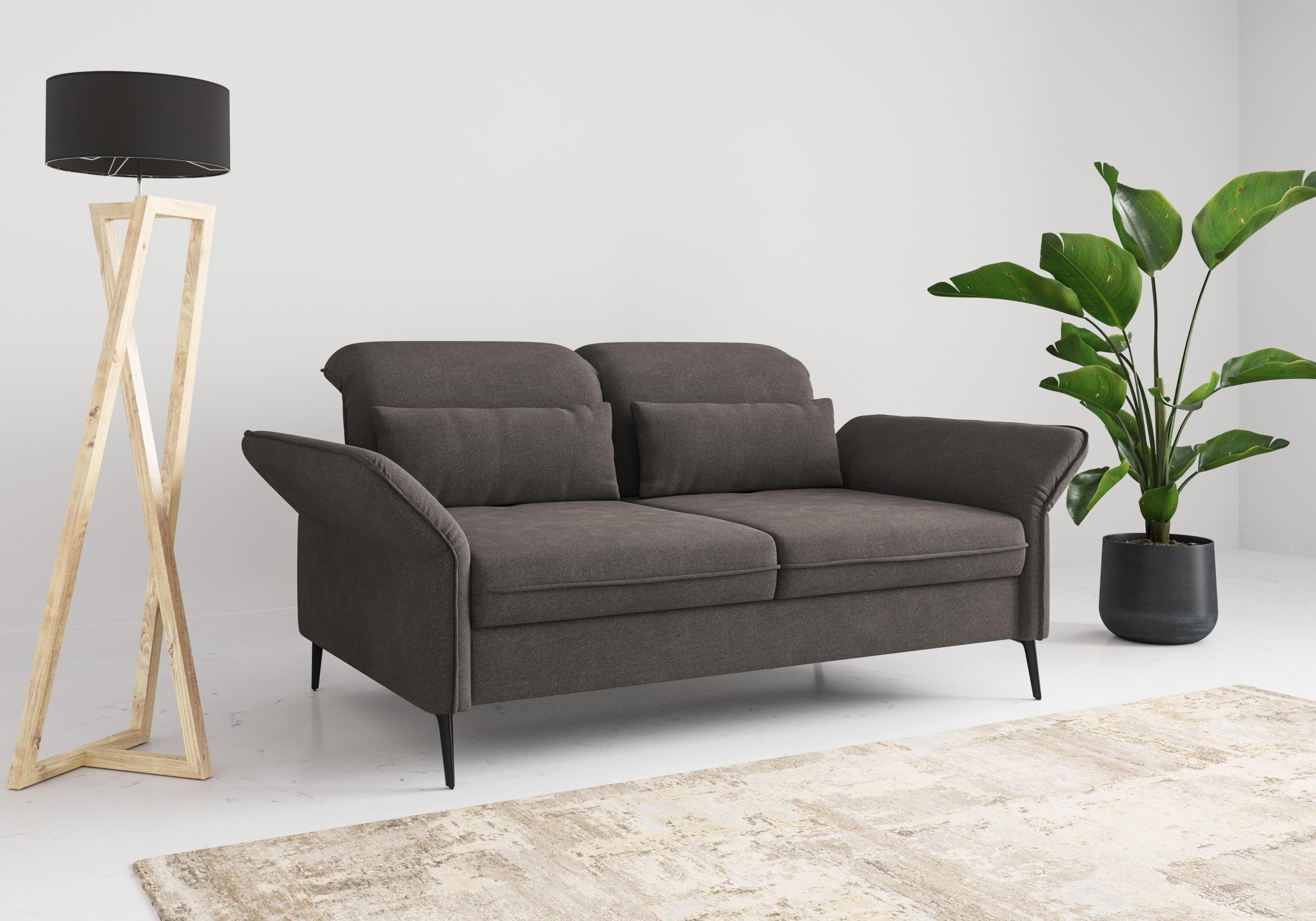 SIT & MORE Sofa Emely 3-Sitzer Grau mit Sitztiefenverstellung & Bettfunktion