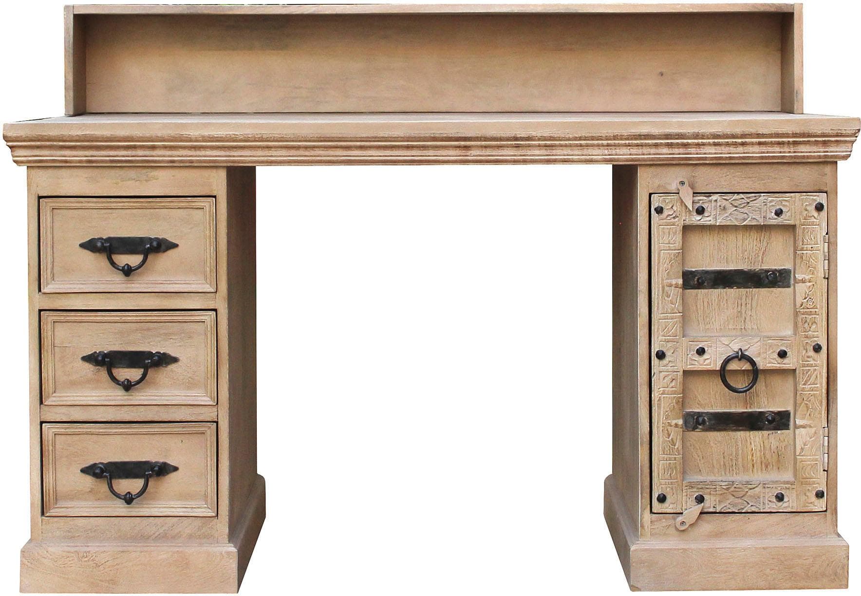 SIT Schreibtisch Daipur Massivholz Beige mit 3 Schubladen