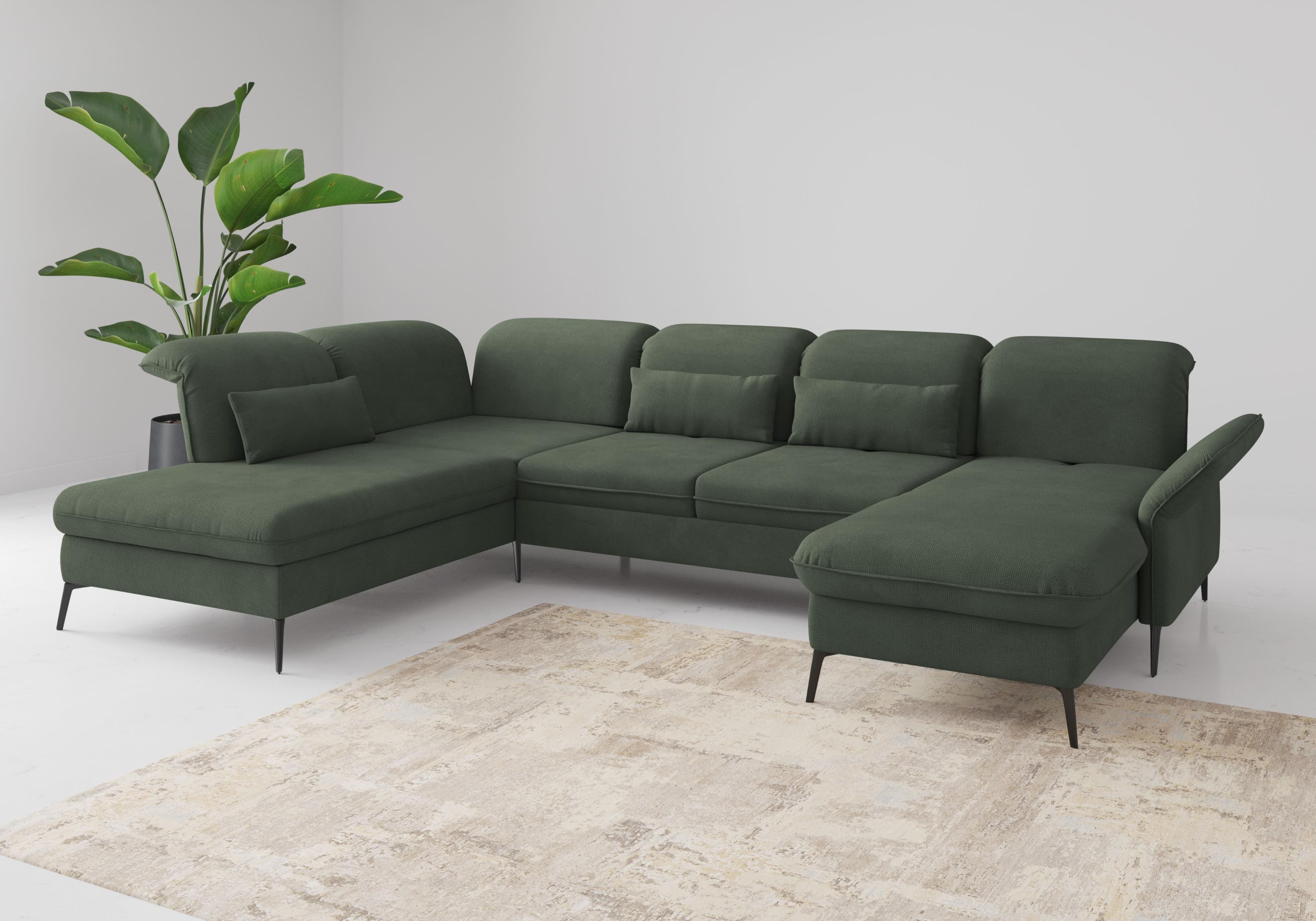 Sit & More Wohnlandschaft Emely Grün mit Sitztiefenverstellung