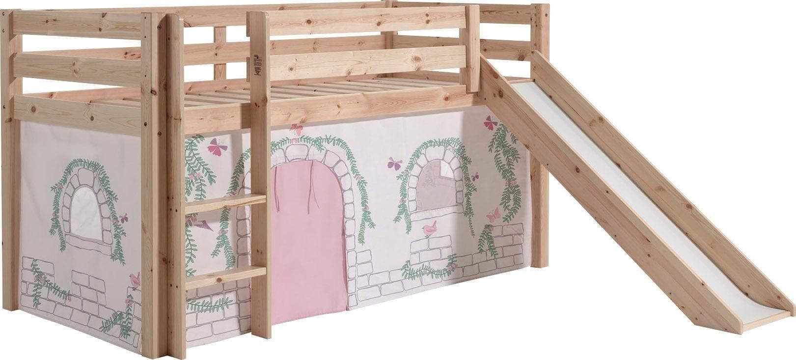 VIPACK Hochbett Pino Spielbett Kiefer Beige mit Textil-Set