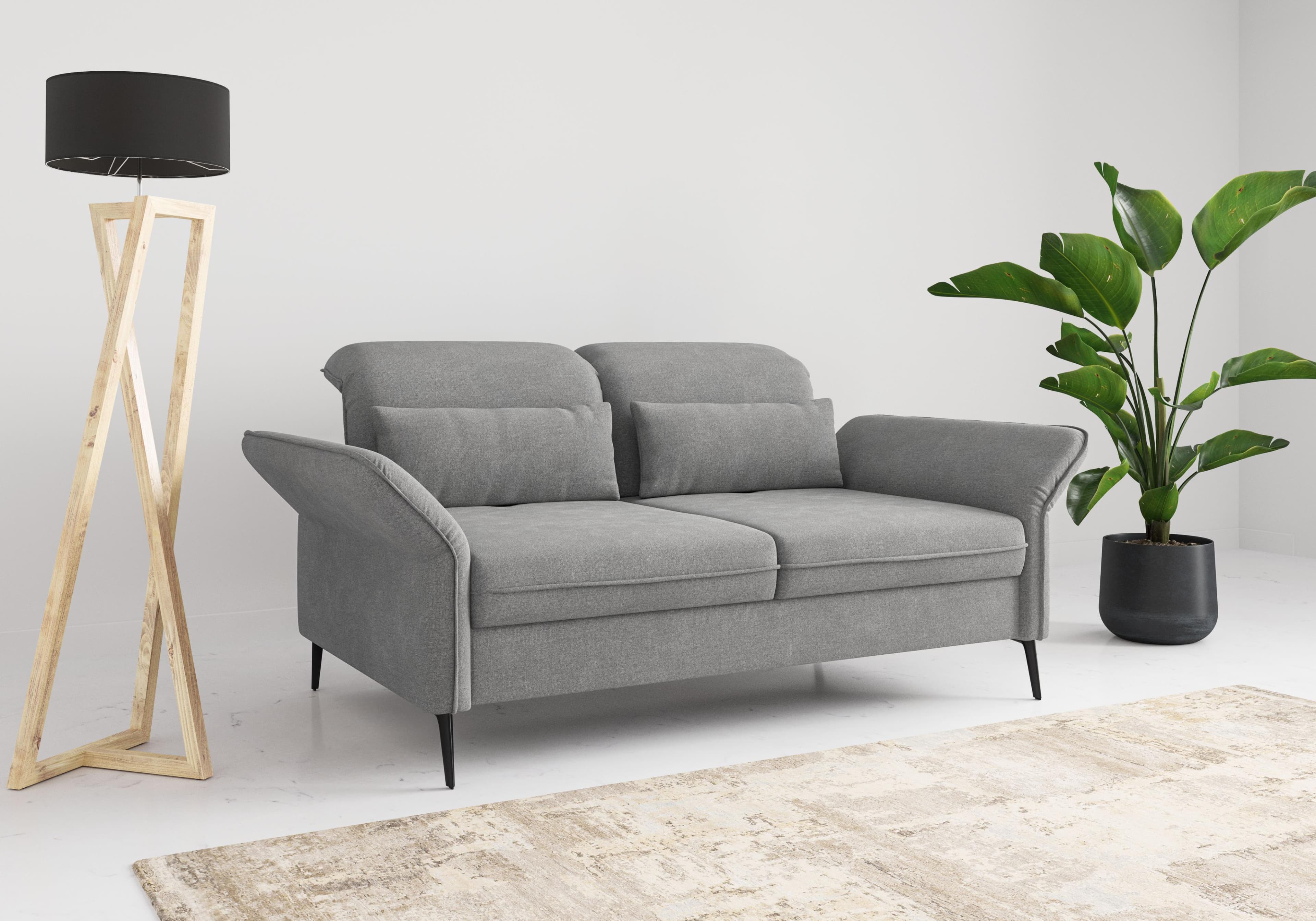 SIT & MORE Sofa Emely Grau mit Bettfunktion & Verstellfunktion
