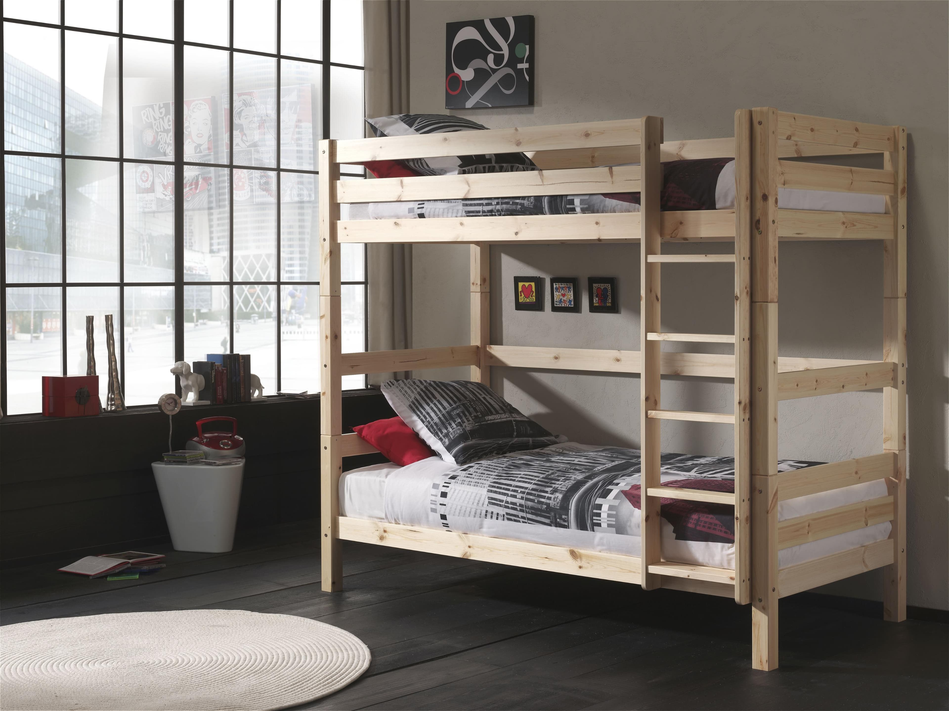 VIPACK Etagenbett Pino Massivholz Natur mit Rollrost
